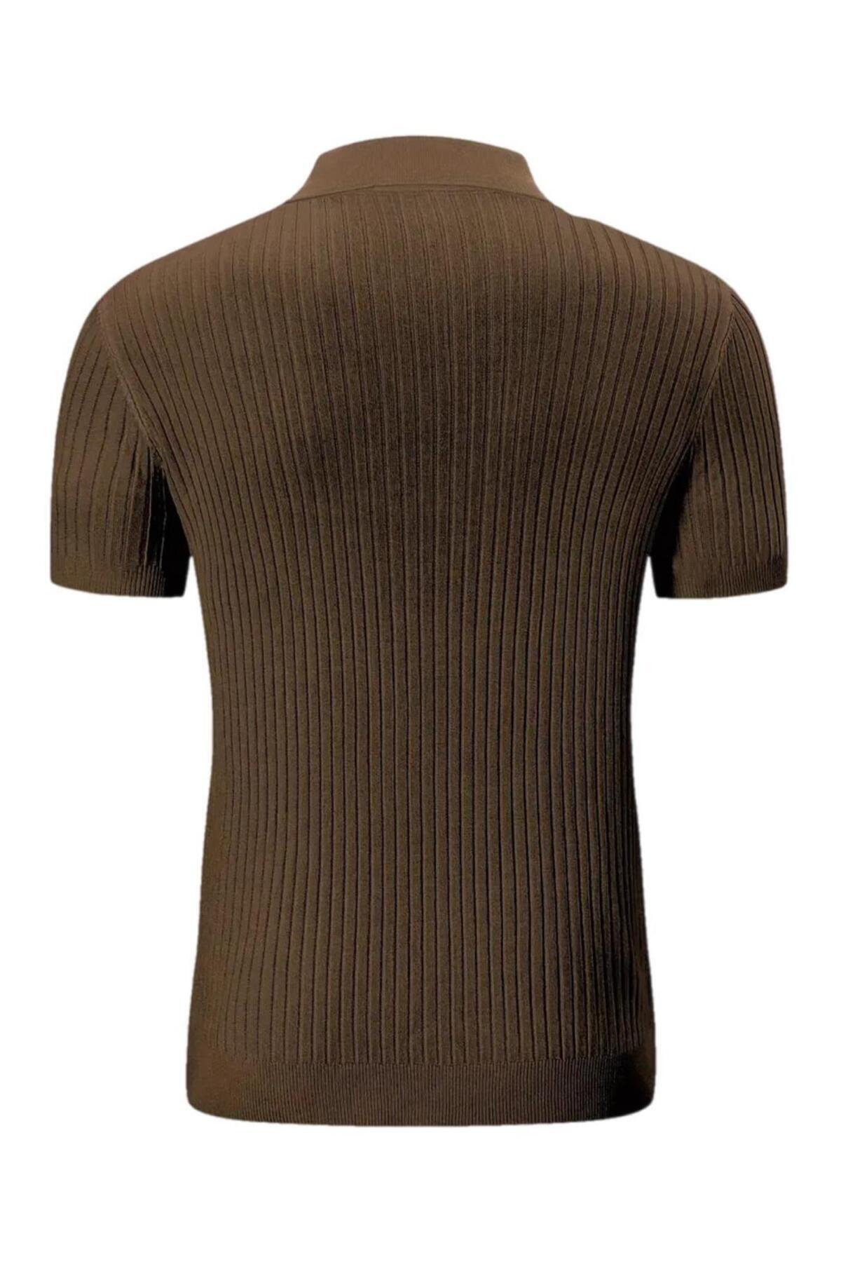 Oksit-Ανδρικό πλεκτό μπλουζάκι Lorens ριγέ Lycra Slim Fit Polo γιακά 4