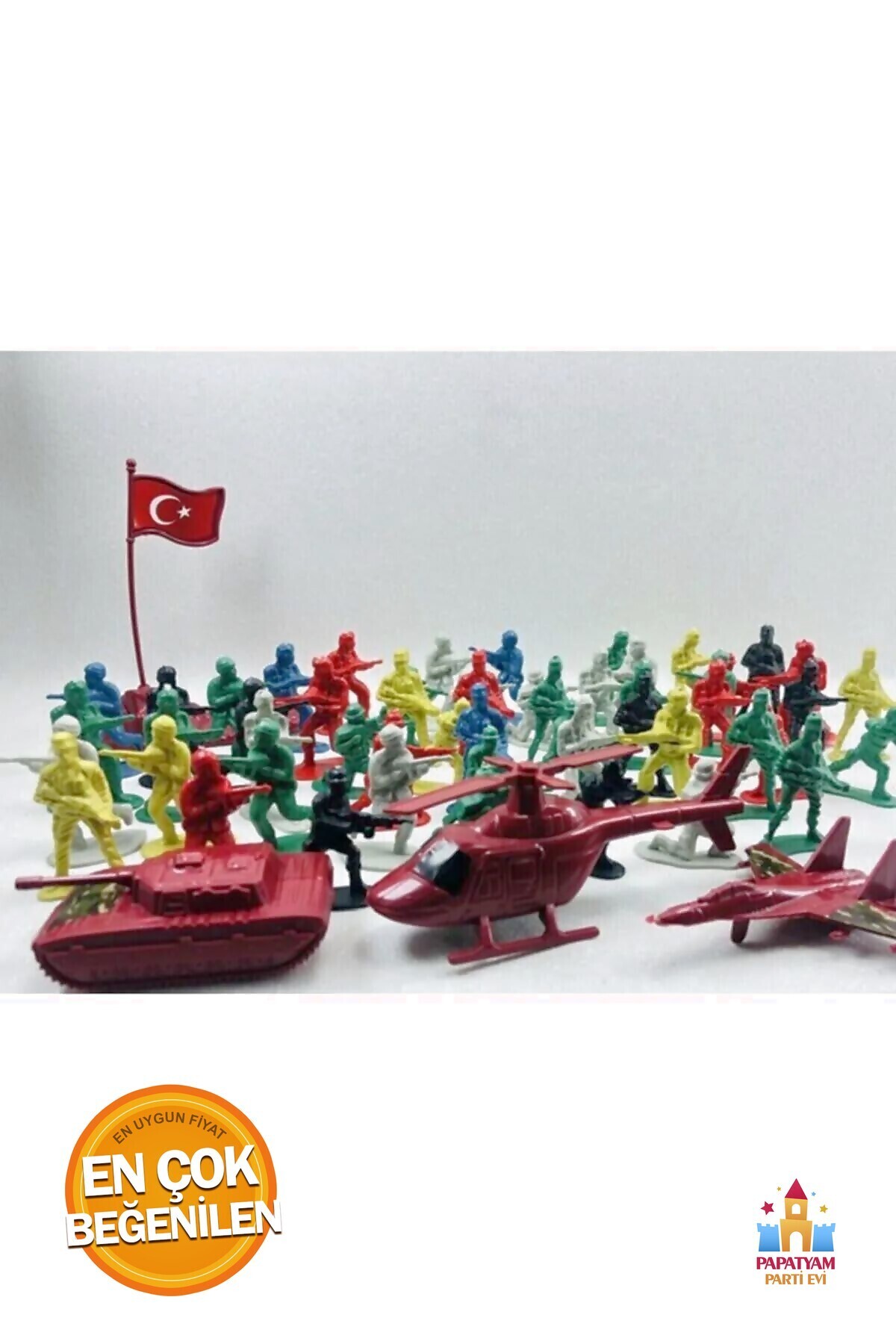 PapatyamPartiEvi Türk Askeri Oyuncak Figür Seti Tam 58 Parça Kara Hava Kuvvetleri ve Komando Asker Seti Helikopterli