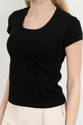 RenkliEvren Kare Yaka Basic Kadın Badi Tişört T-shirt Full Likralı Imalattan