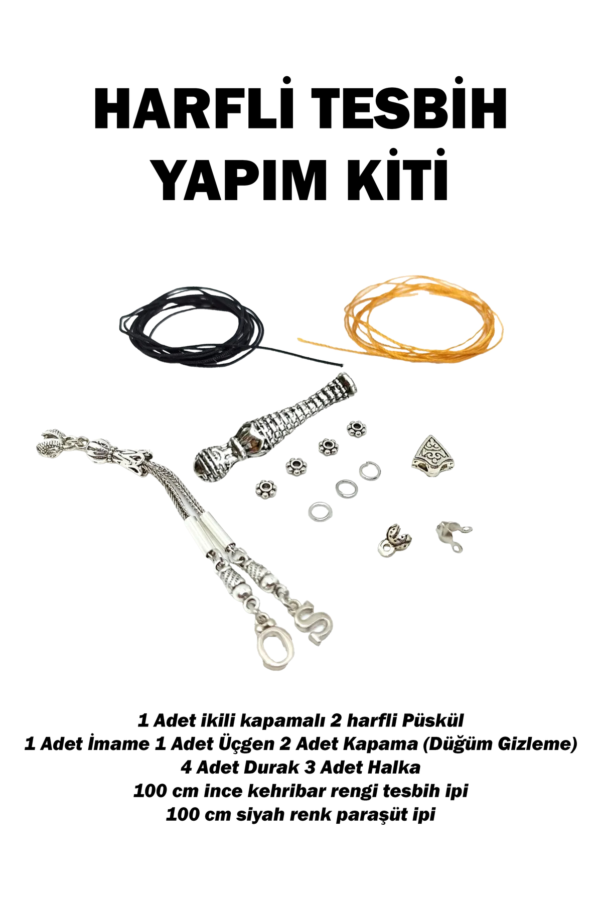 Harfli Tesbih Yapımı İçin Tüm Takım Malzeme (İmame, Püskül, Üçgen, Durak Set) — Muammer Köksal Design — Tespih