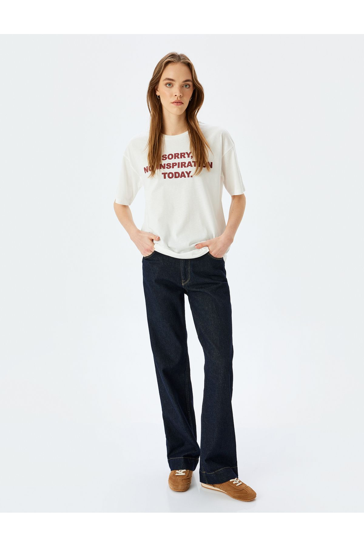 Koton Yeni Sezon Slogan Baskılı Kısa Kollu Bisiklet Yaka Oversize Tişört