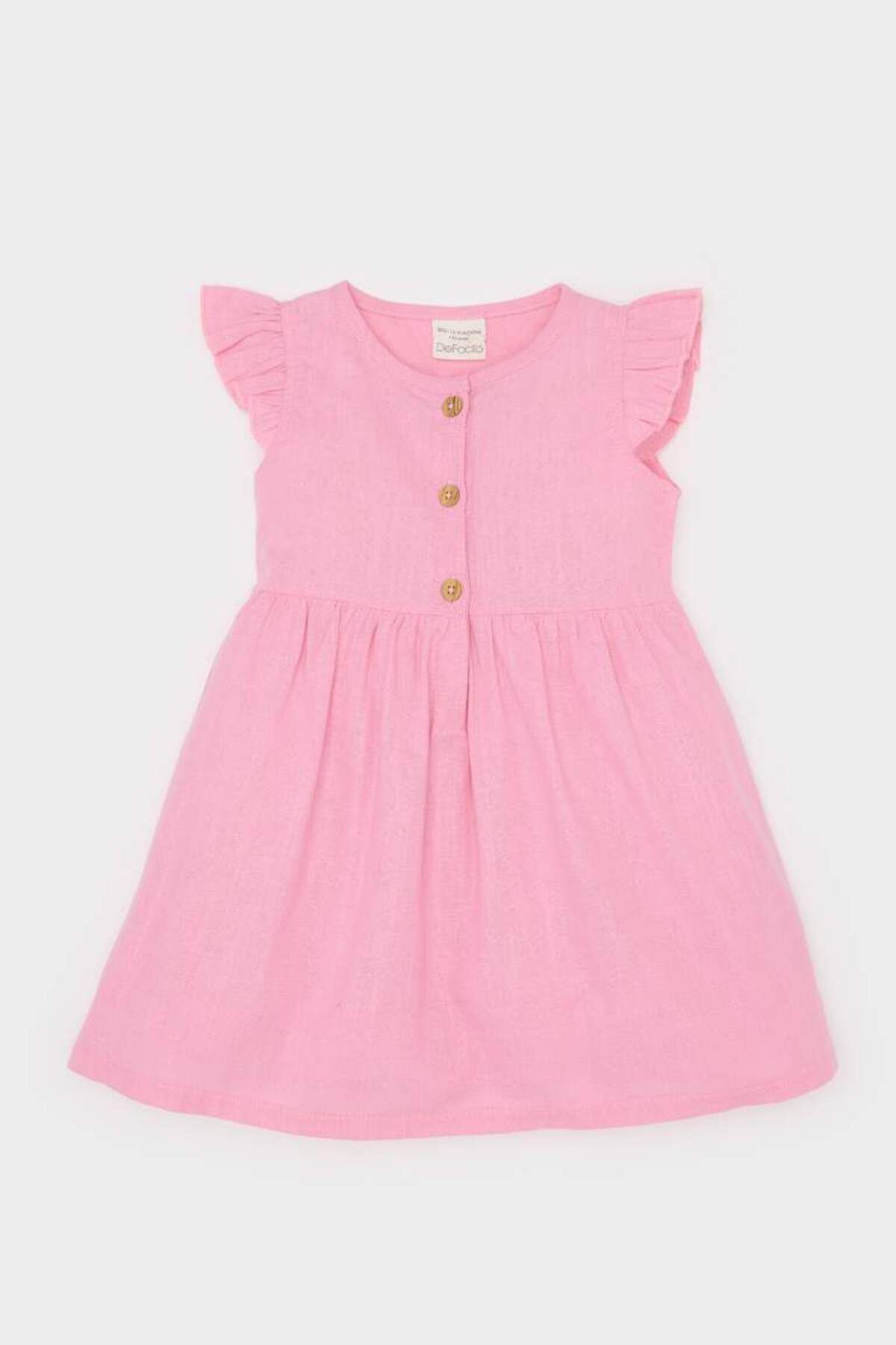 DeFacto Yeni Sezon Kız Bebek Basic Düz Kısa Kollu Flamlı Poplin Elbise