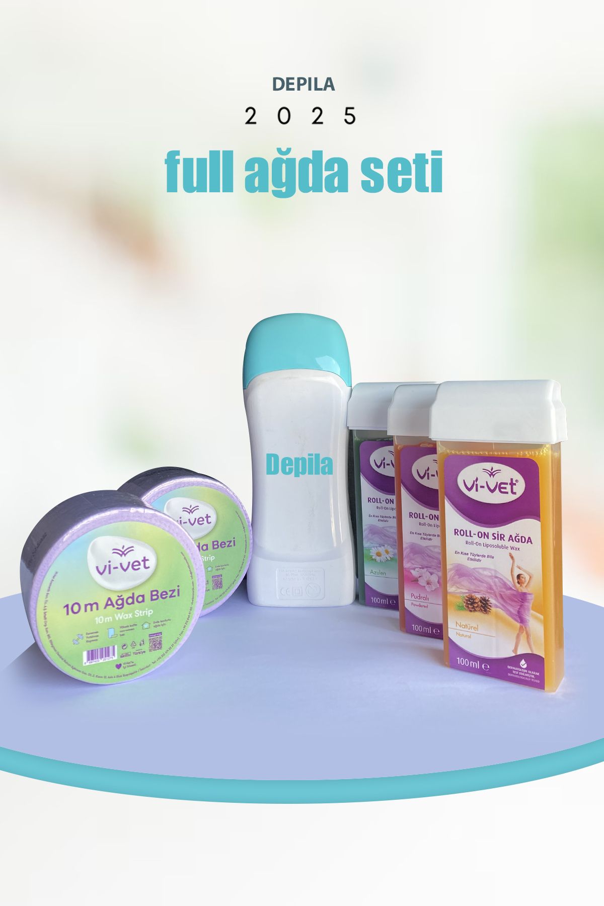 DEPİLA Full Ağda Seti 3x100ml Kartuş Ağda + 2 Yıl Garantili Ağda Makinesi + 2x10 Metre Rulo Ağda Bez