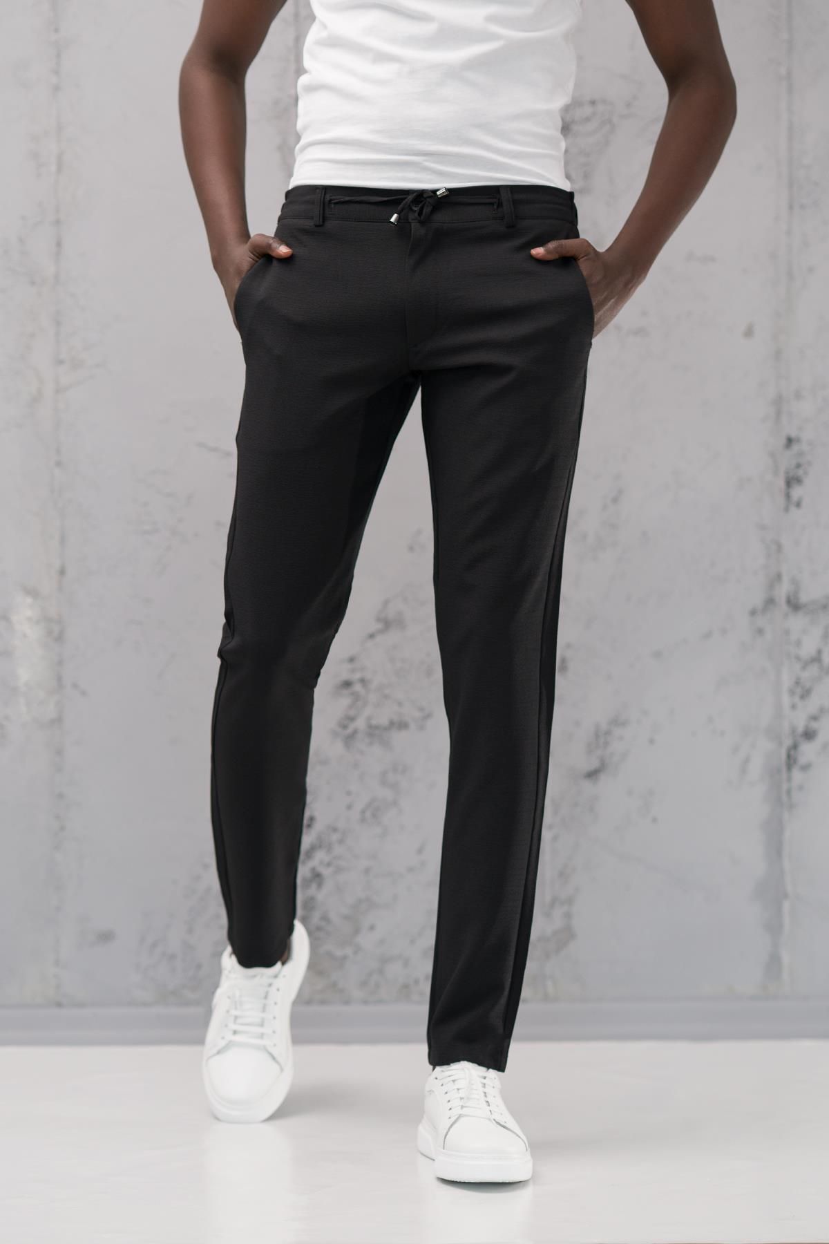 ADVANTE-Παντελόνι Jogger Dobby Slimfit Cotton Lycra με ελαστική μέση και κλωστή 2