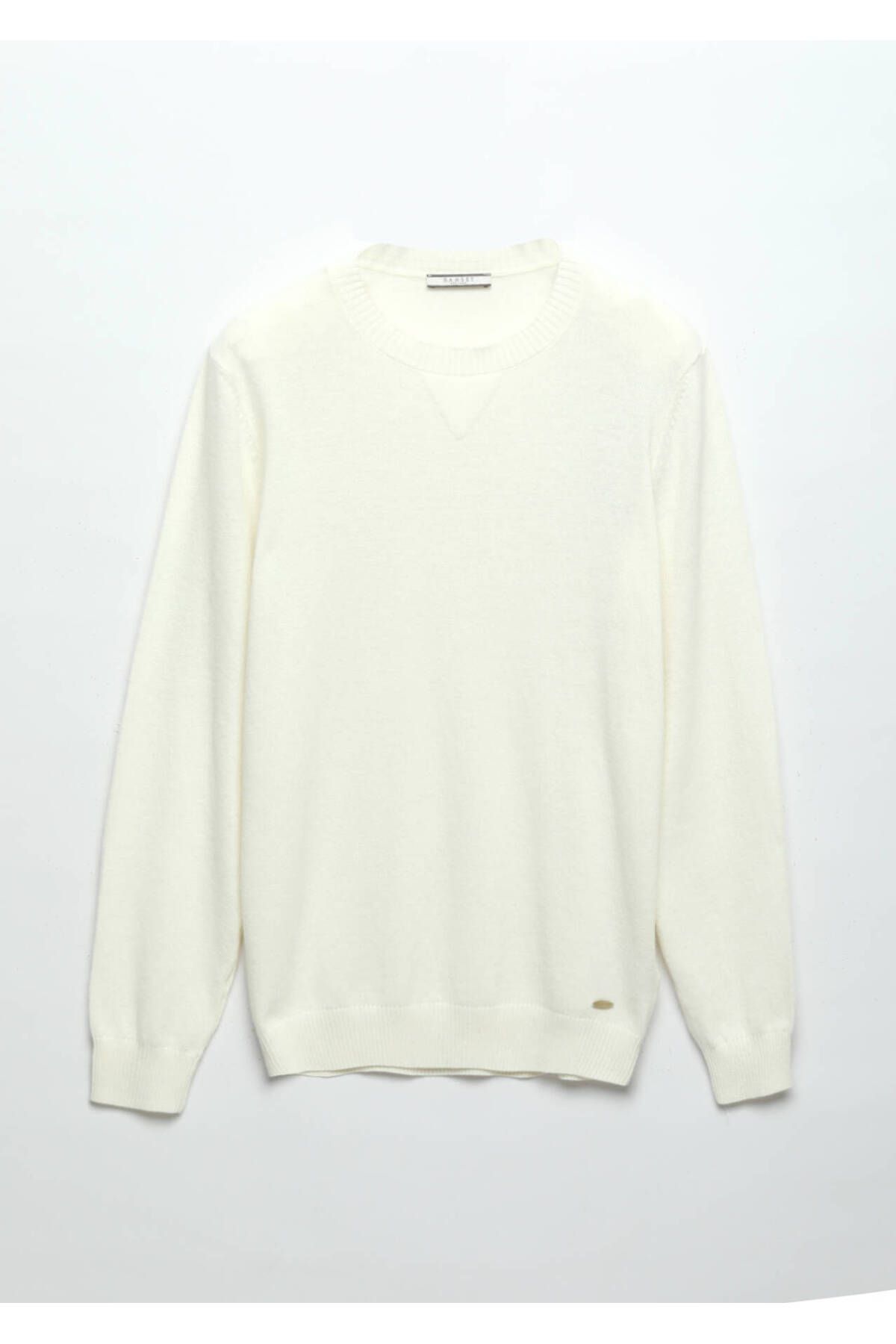 Ramsey-Ecru Crew Neck Plain Knitted Wool Blended Knitwear 7