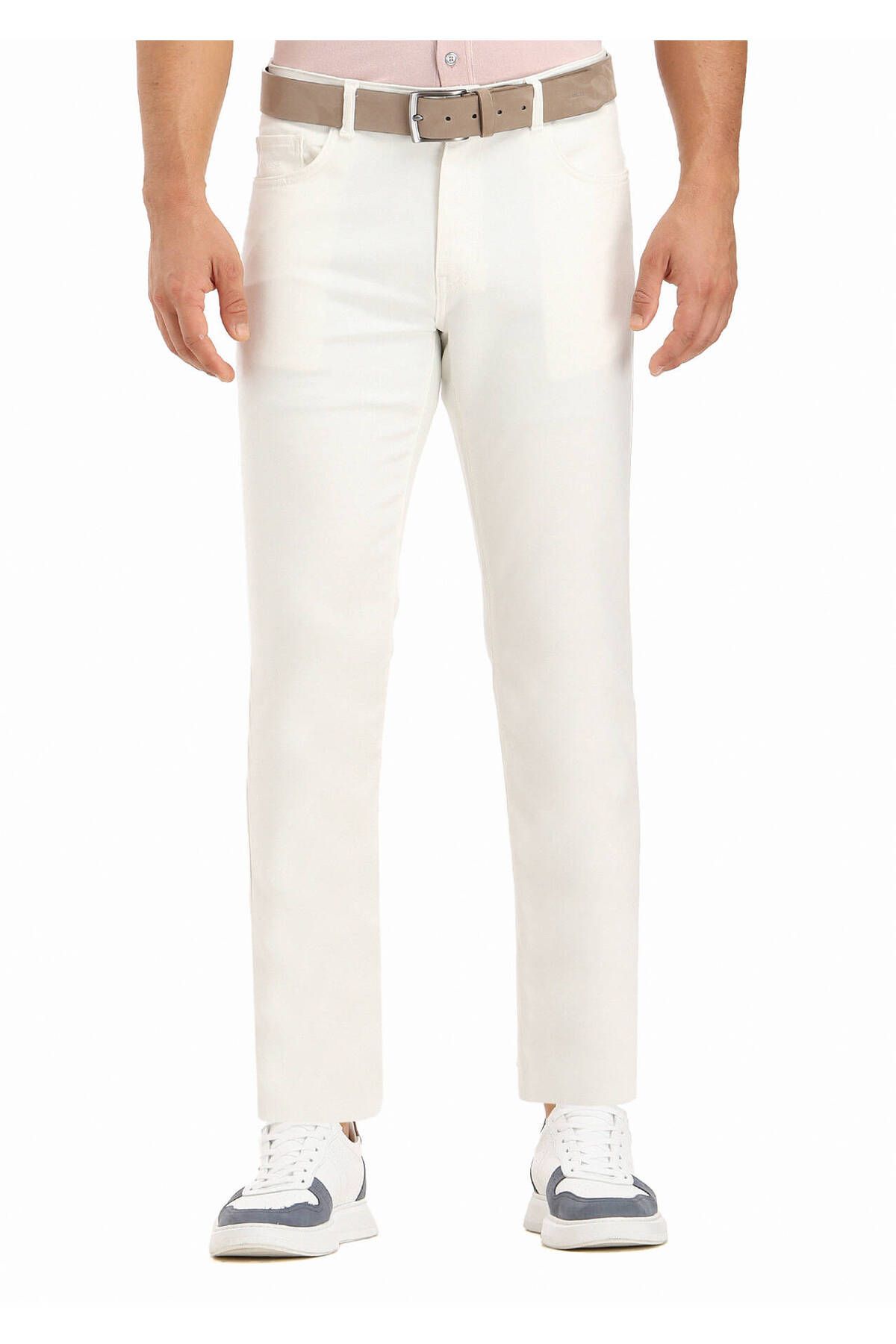Ramsey-Ecru Slim Fit Cotton Blended Casual Trousers 3
