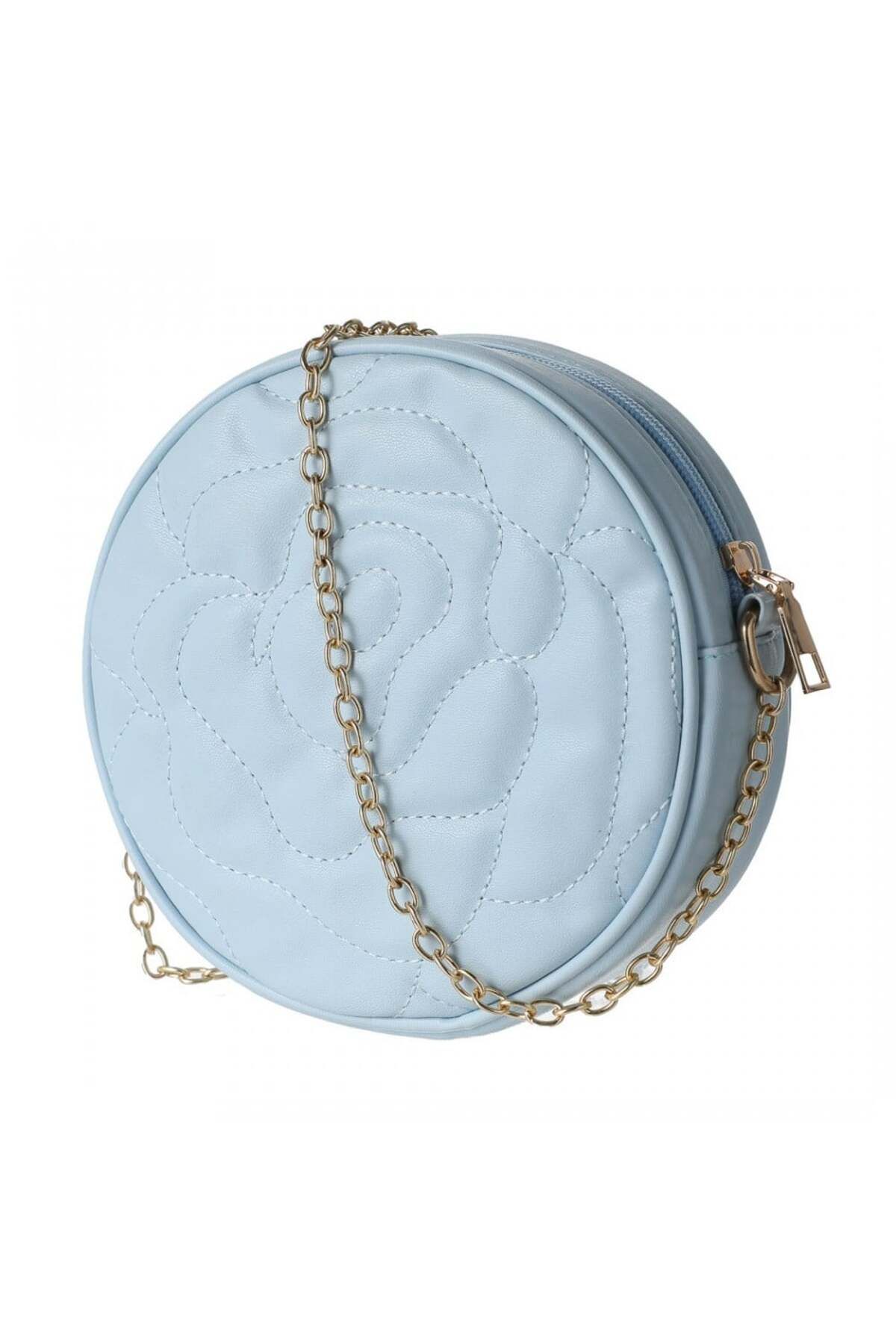 Miniso-Rose Pattern Quilted Round Shoulder Bag with Chain - Blue 2