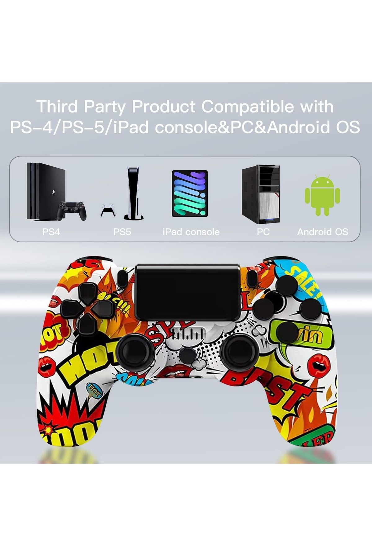 FlashHawk-Camouflage Wireless Controller for PlayStation 4/PC/Steam with Gyroscope and Dual Vibration 3