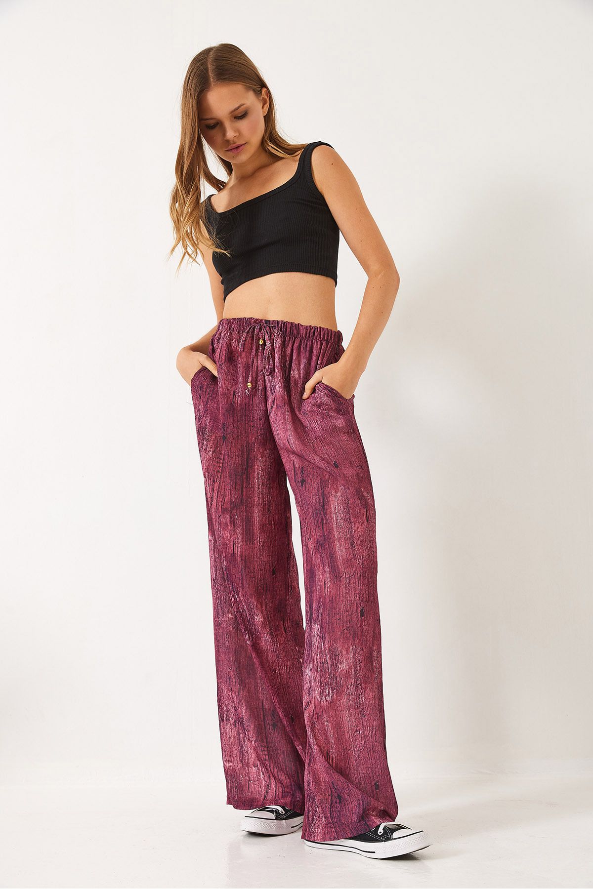 Bianco Lucci-Pantaloni largi pentru femei, cu buzunare de tranziție în contrast, 60440-2 60271056 2