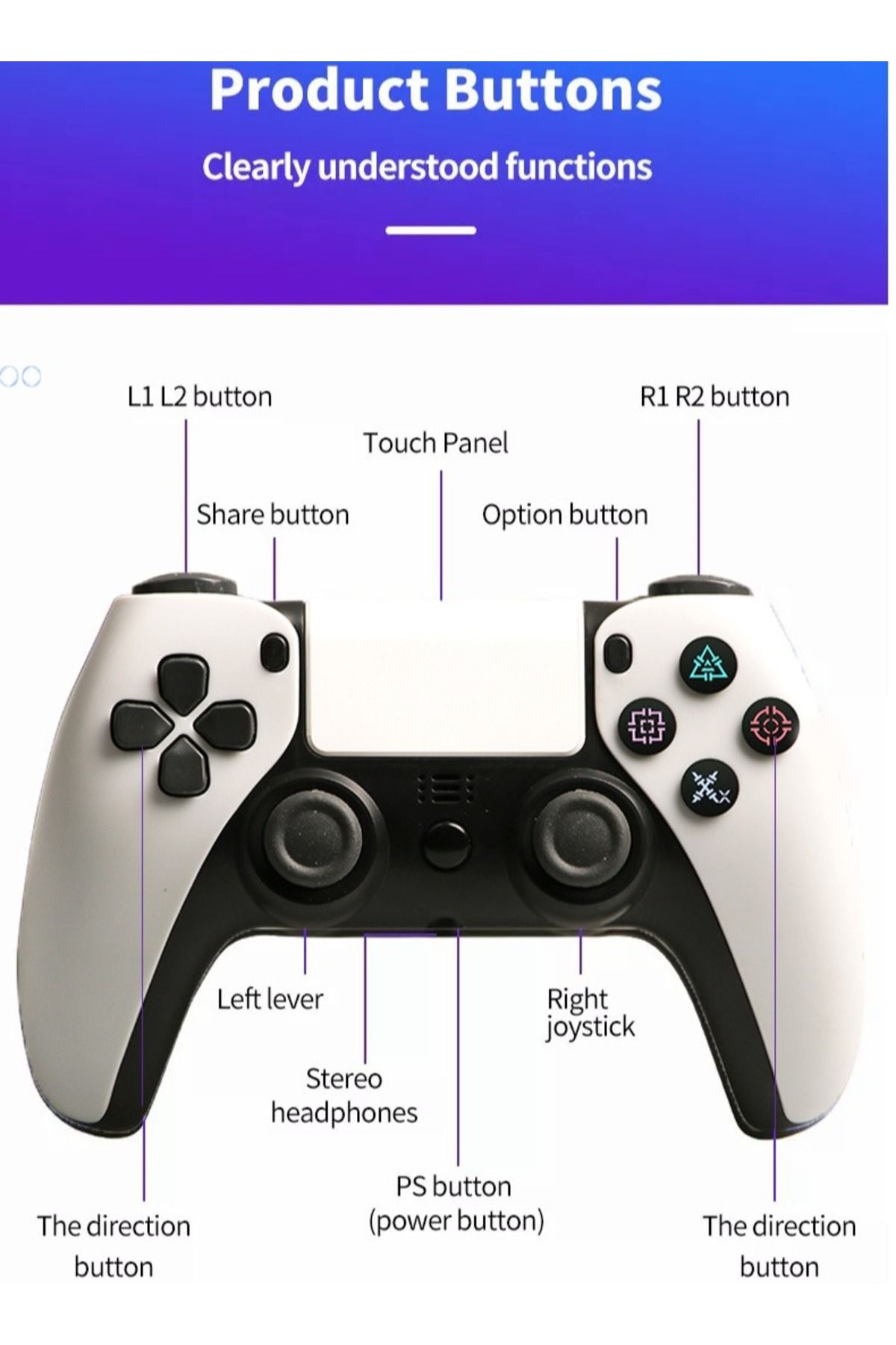 FlashHawk-Universal Bluetooth Wireless Game Controller for PS4/PC/Steam with Gyroscope and Dual Vibration 4