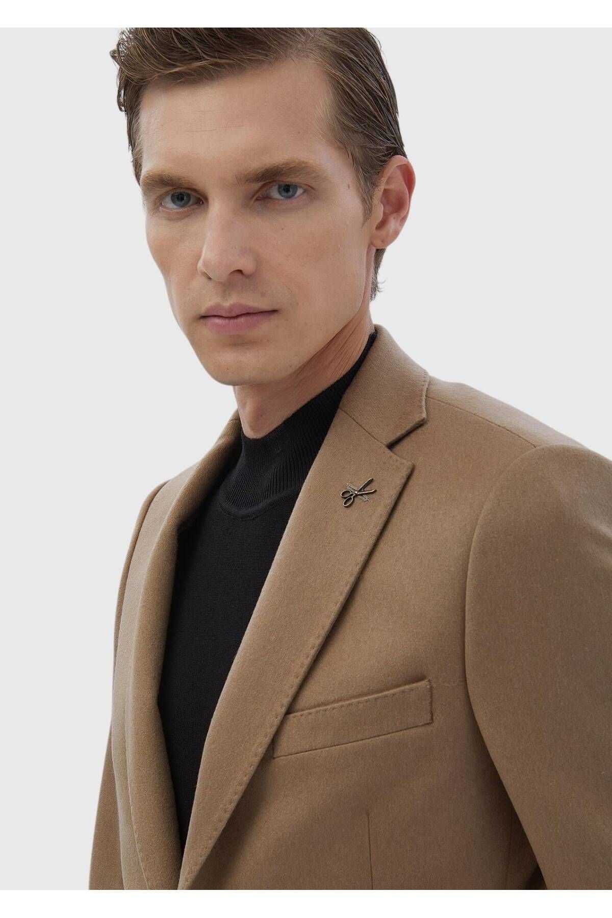 Ramsey-Camel Hair Plain Regular Fit 100% Cashmere Jacket 4
