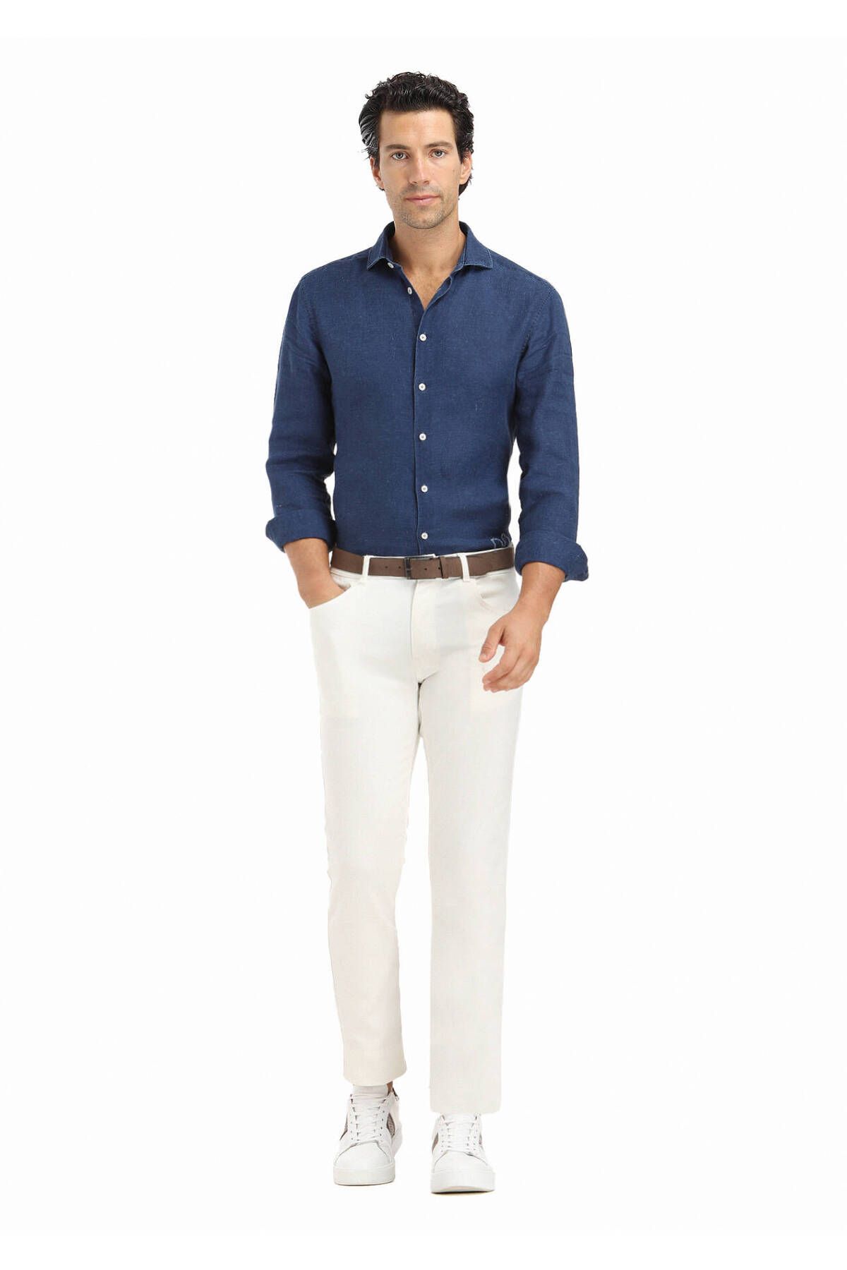 Ramsey-Ecru Slim Fit Cotton Blended Casual Trousers 2