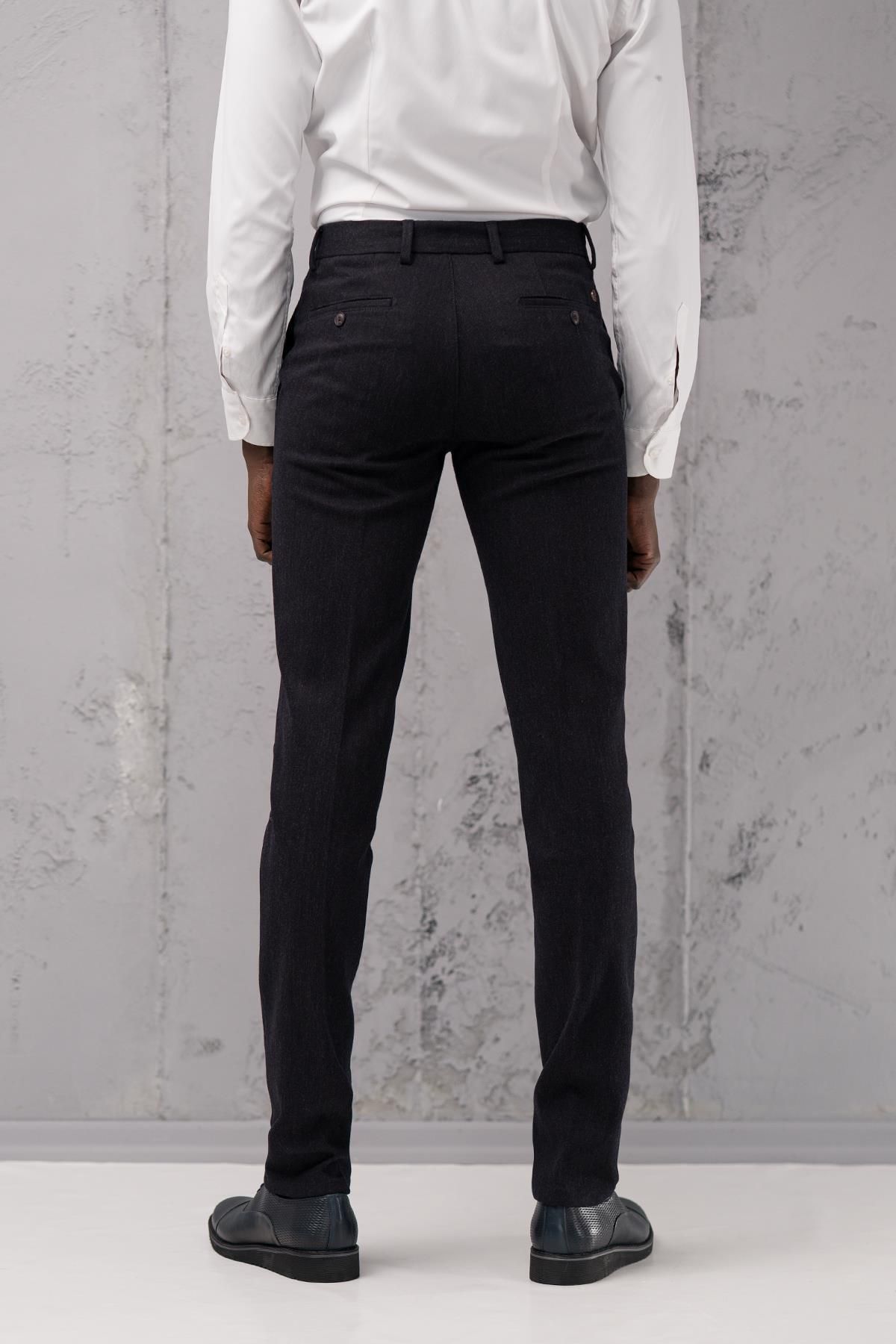 Ecer-Regular Fit Straight Thick Winter Gabardine Trousers with Side Pockets 5