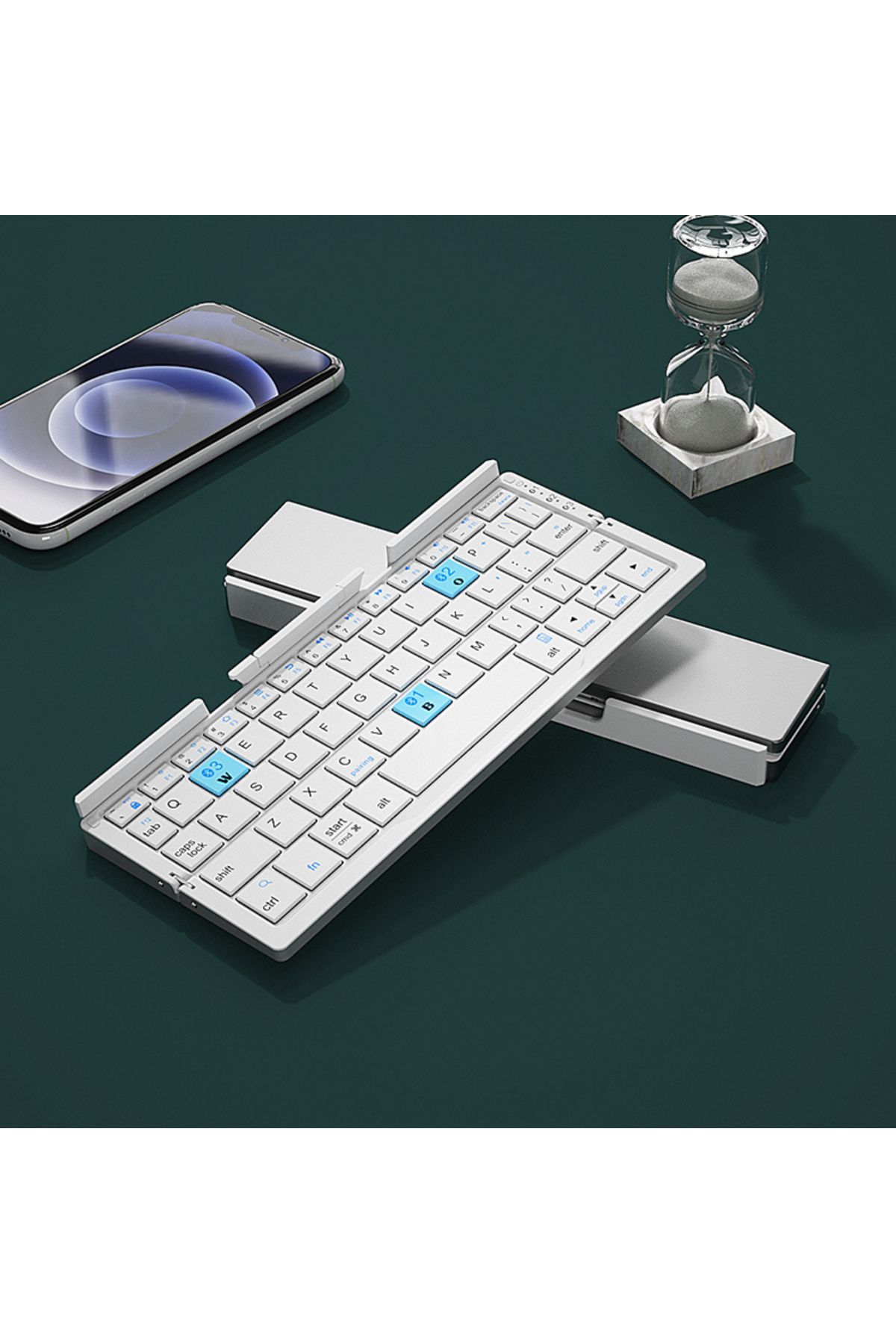 Choice-Us layout Silver White Jomaa Foldable Bluetooth Keyboard Rechargeable Keyboard Mini Folding Wireless 1