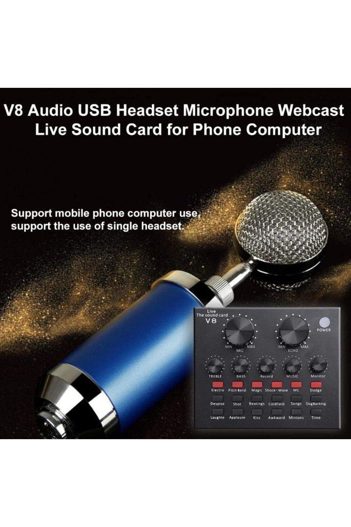 fulina-V8 Sound Card, Sound Mixer Board for Live Streaming with 12 Sound Effects, for Phone PC 6