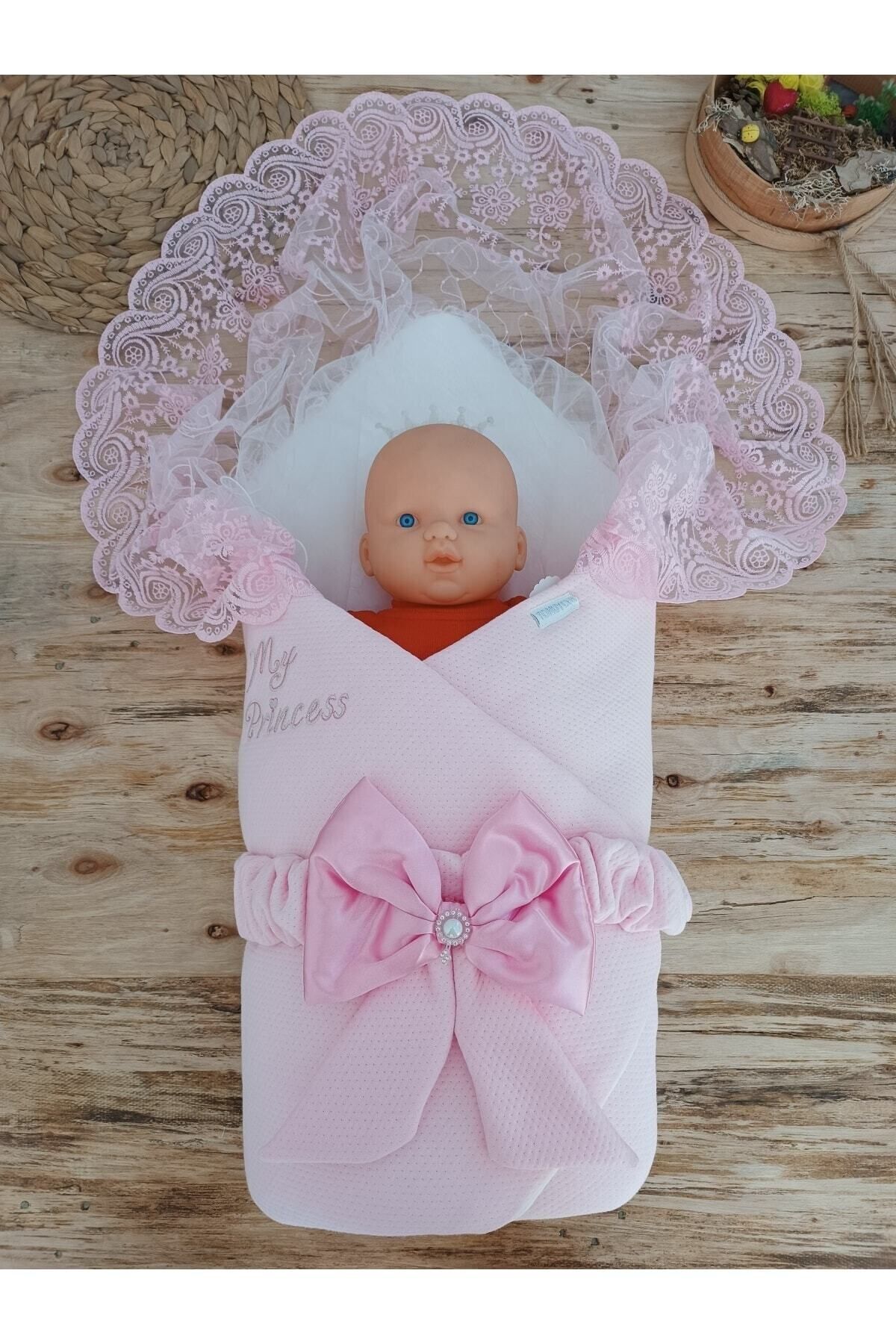 Tomuycuk Dantelli Kız Bebek Battaniyesi Mevlütlük Hastane Çıkışı Yenidoğan %100 Pamuklu Organik Uyku Kundağı fotoğrafı 3 (önizleme)