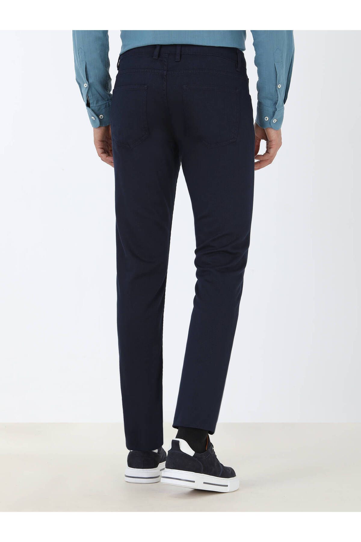 Kip-Μπλε Navy Plain Woven Slim Fit Casual Παντελόνι από Βαμβακερό Μείγμα 4