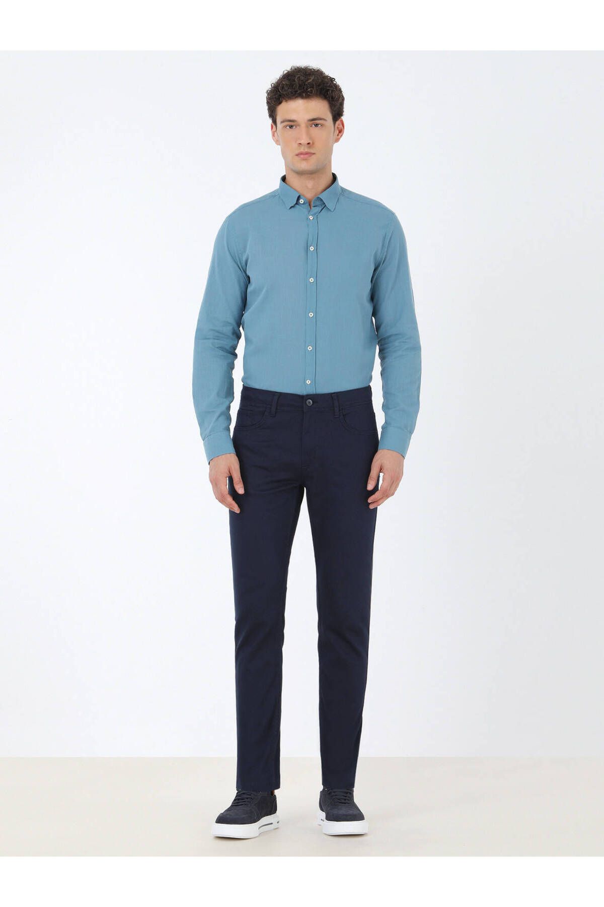 Kip-Μπλε Navy Plain Woven Slim Fit Casual Παντελόνι από Βαμβακερό Μείγμα 2