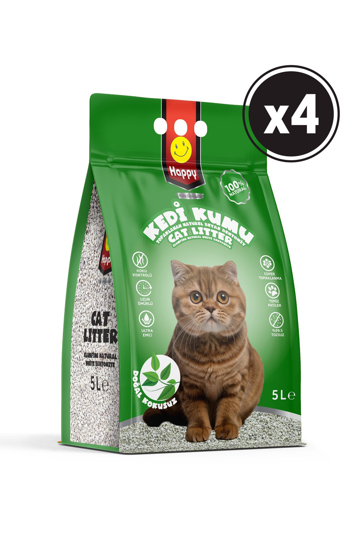 Happy Topaklanan Bentonit Natural Kedi Kumu 5 Lt X 4 Adet - Fiyatı, Yorumları
