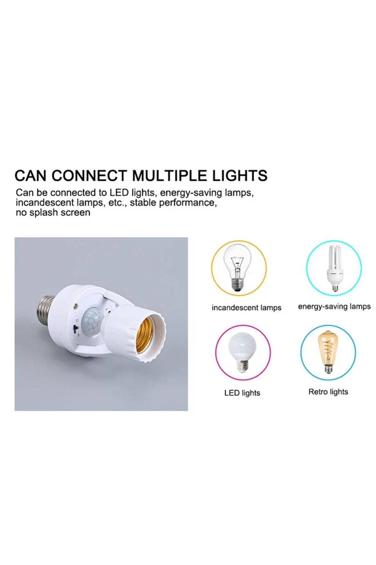 GGBEE-Motion Sensor Led Lamp Base E27 E26 Socket Converter AC 85-265V Light Bulb Holder Adapter Switch ... 6