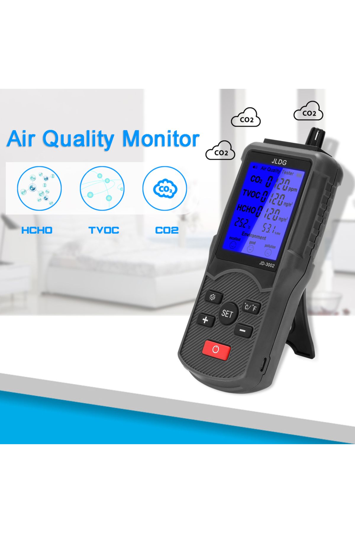 meterk-8in1 Air Quality Tester CO2 Meter Gas Analyzer CO2 Sensor TVOC Meter Carbon Dioxide Sensor Temper... 5