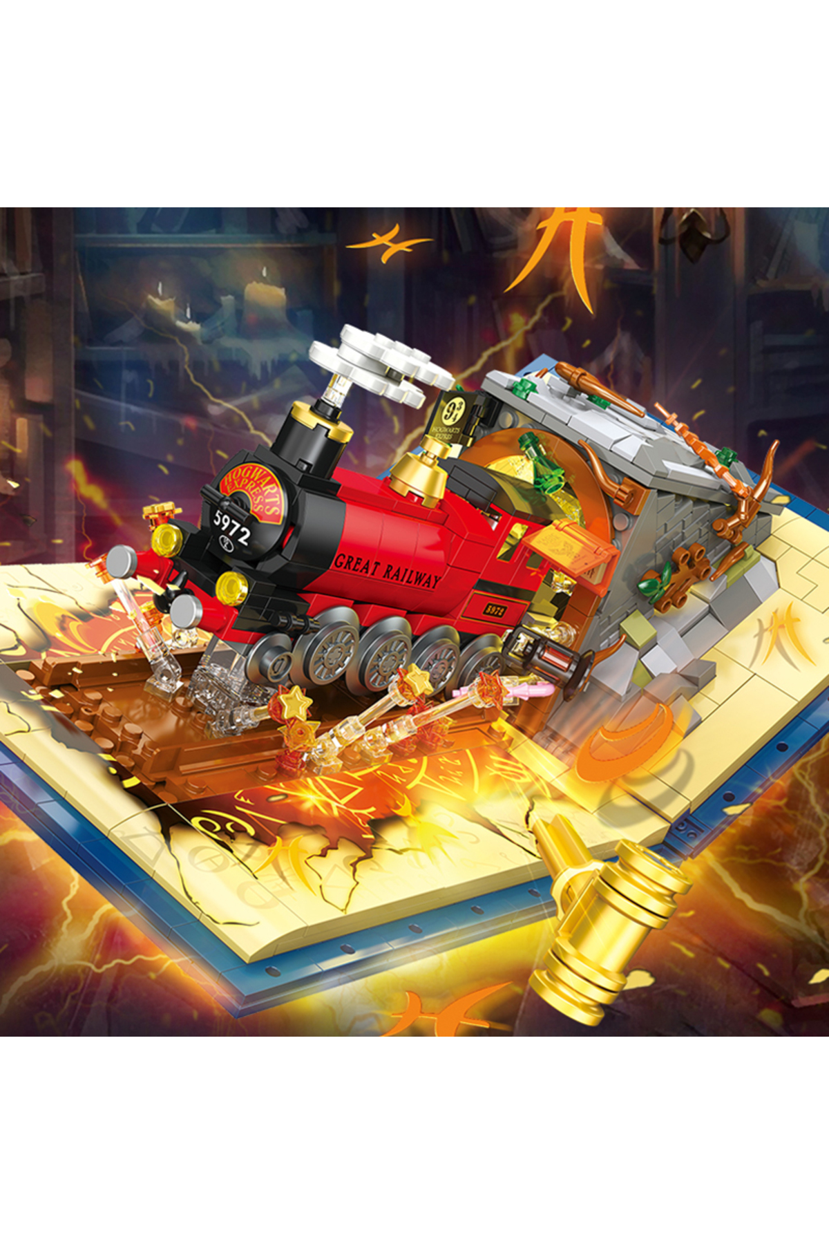 بدون جعبه اصلی، کتاب قطار جادویی کلاسیک مووی، MOC، مجموعه بلوک‌های ساختنی خلاقانه، اسباب‌بازی‌های آجری DIY، بر