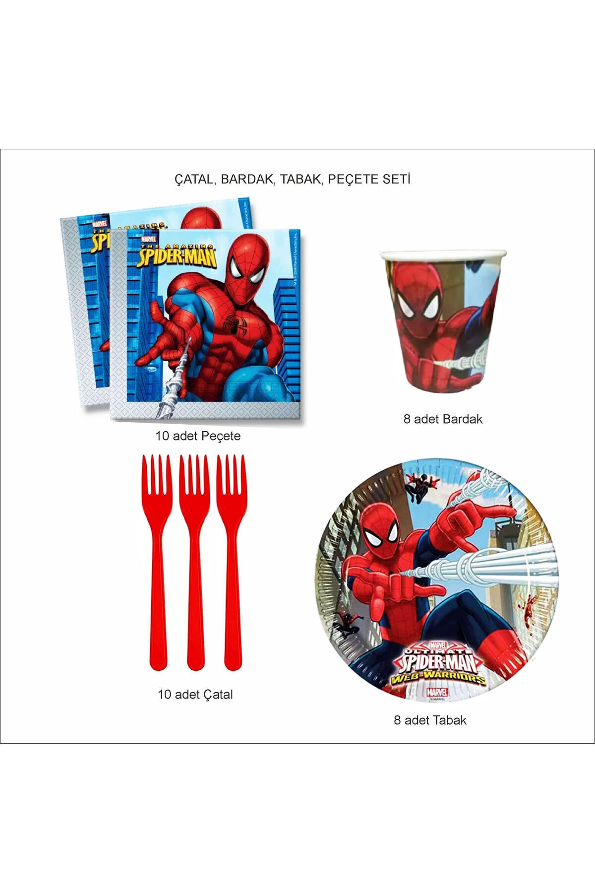 ZENVİVA ÖRÜMCEK ADAM BARDAK-TABAK-ÇATAL-PEÇETE SETİ