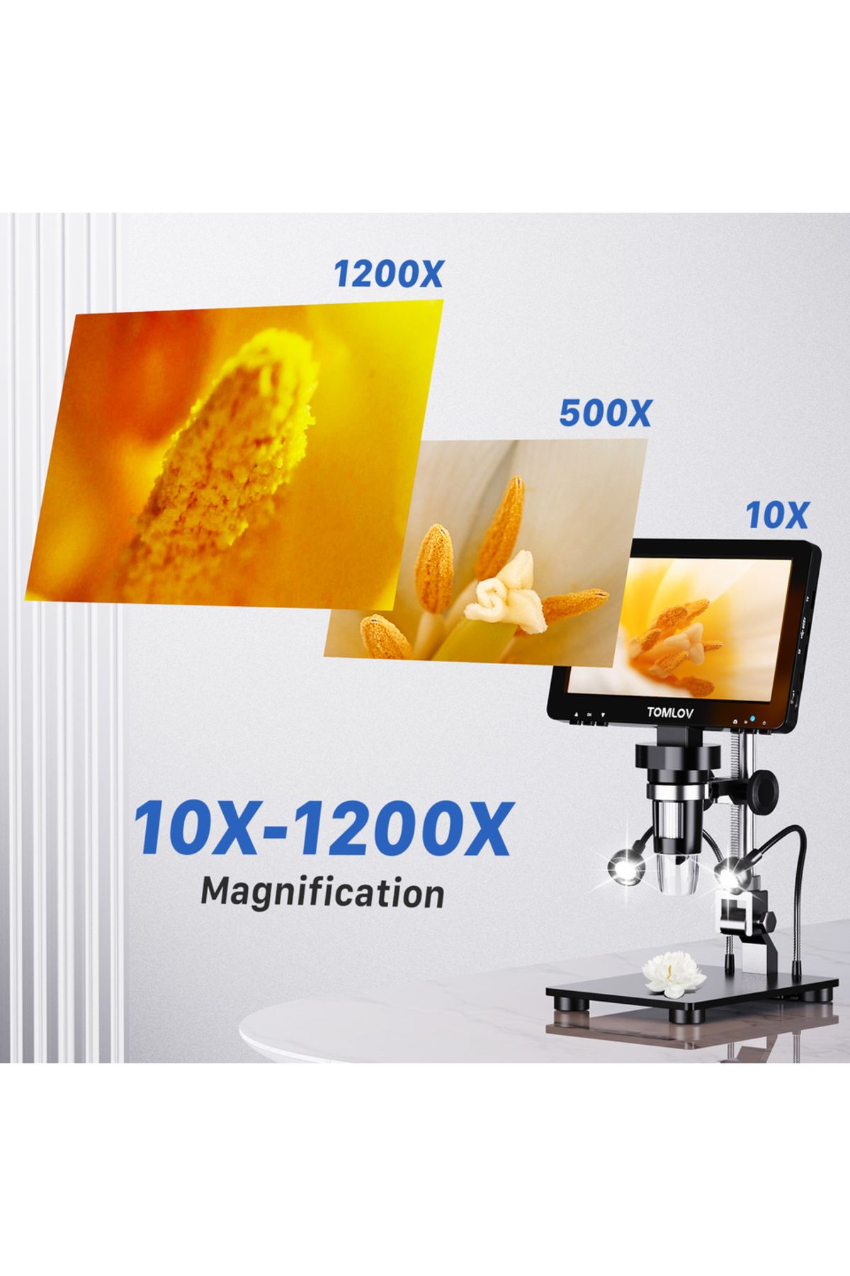 Choice-1200X TOMLOV DM9 Pro HDMI Digital Microscope 7'' IPS Screen Microscopes 1200X Entire Coin View 16MP 5