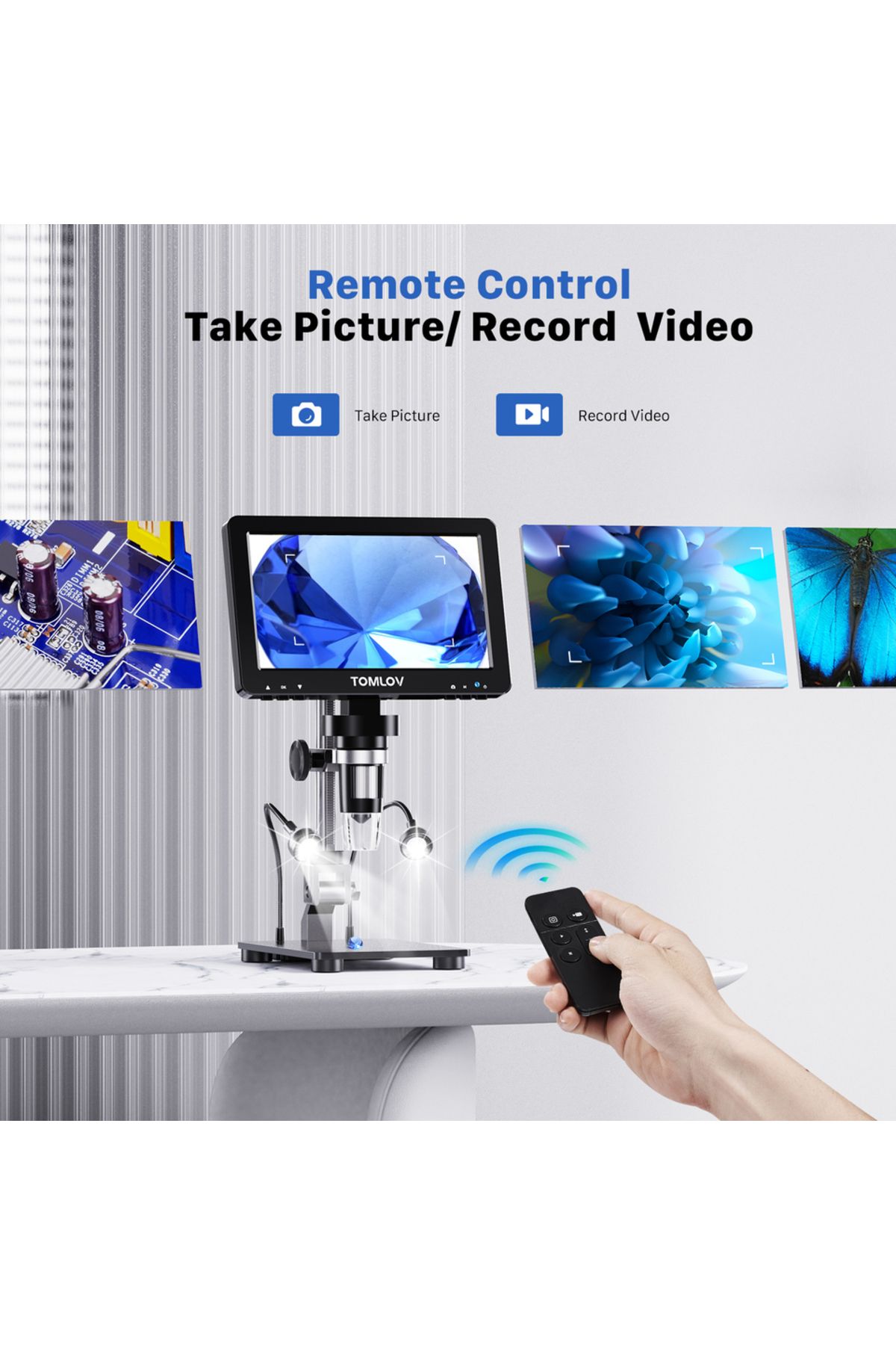 Choice-1200X TOMLOV DM9 Pro HDMI Digital Microscope 7'' IPS Screen Microscopes 1200X Entire Coin View 16MP 4