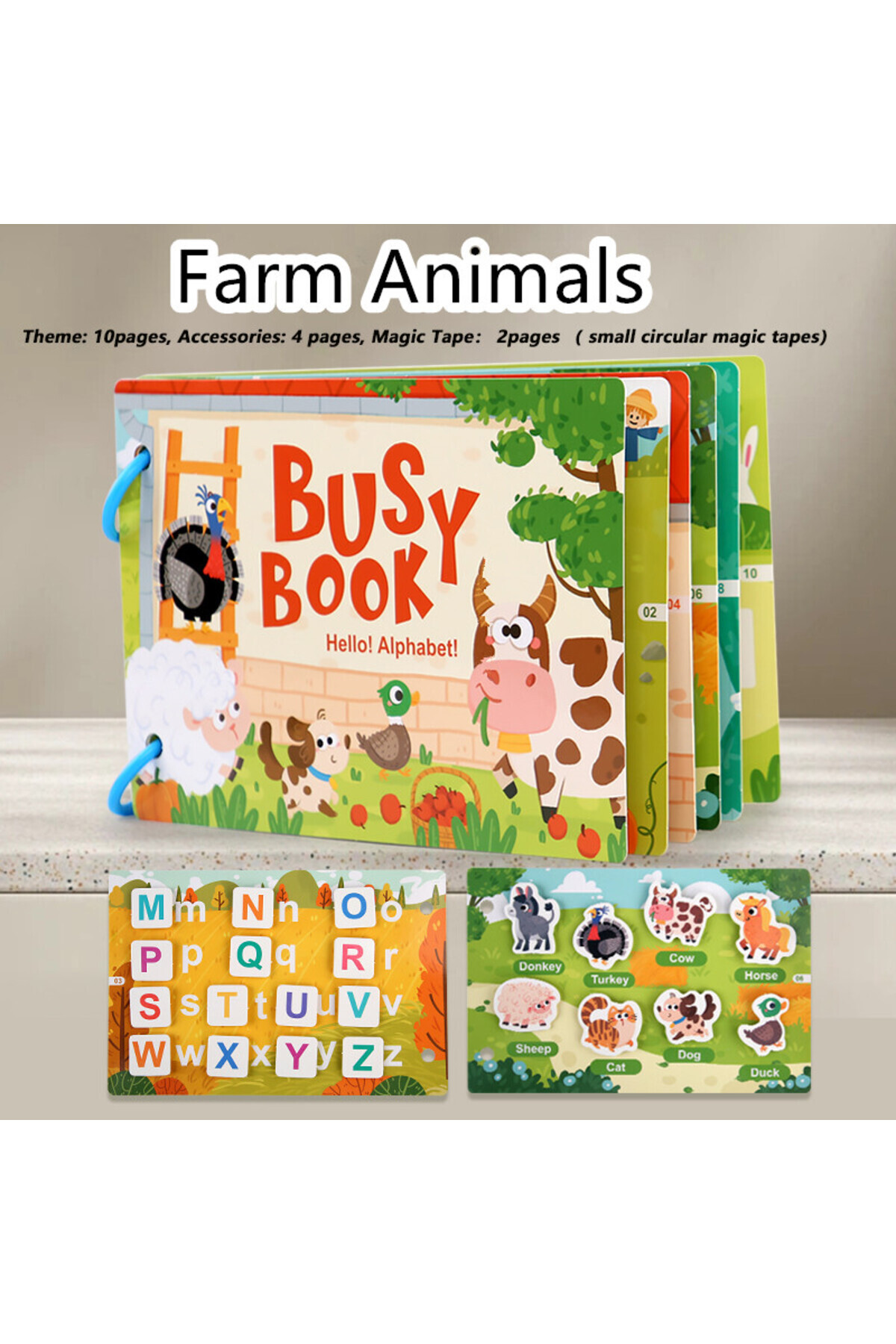 Choice3 farm animals Busy Book for Kids, Animals Vehicles Dinosaurs Stickers, Matching Number & Letter Games