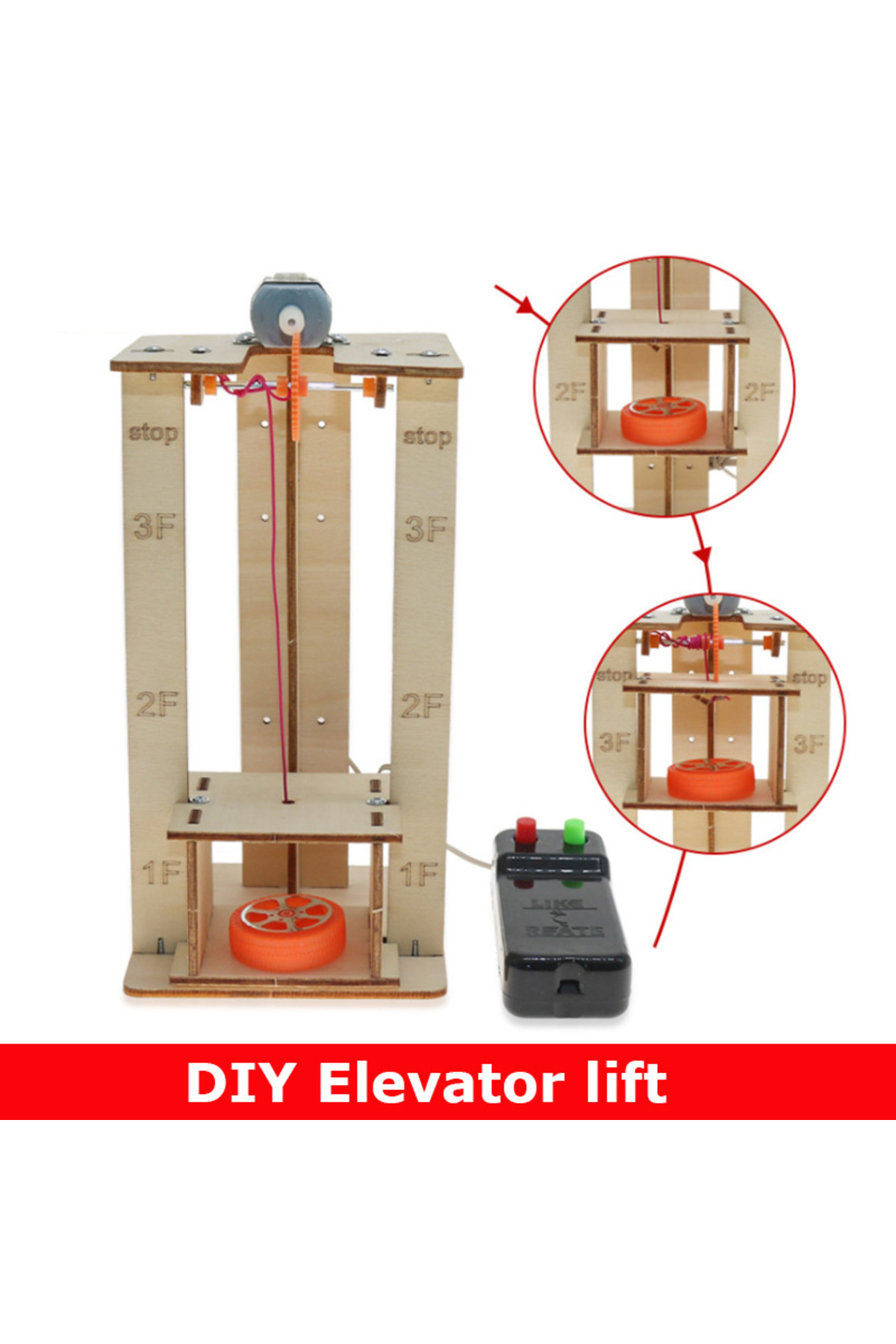 مجموعه مدل چوبی بالابر برقی کنترل‌ازراه-دور برای ساخت‌وساز شخصی، پروژه‌های علمی‌مدرسه، آزمایش و غیره...