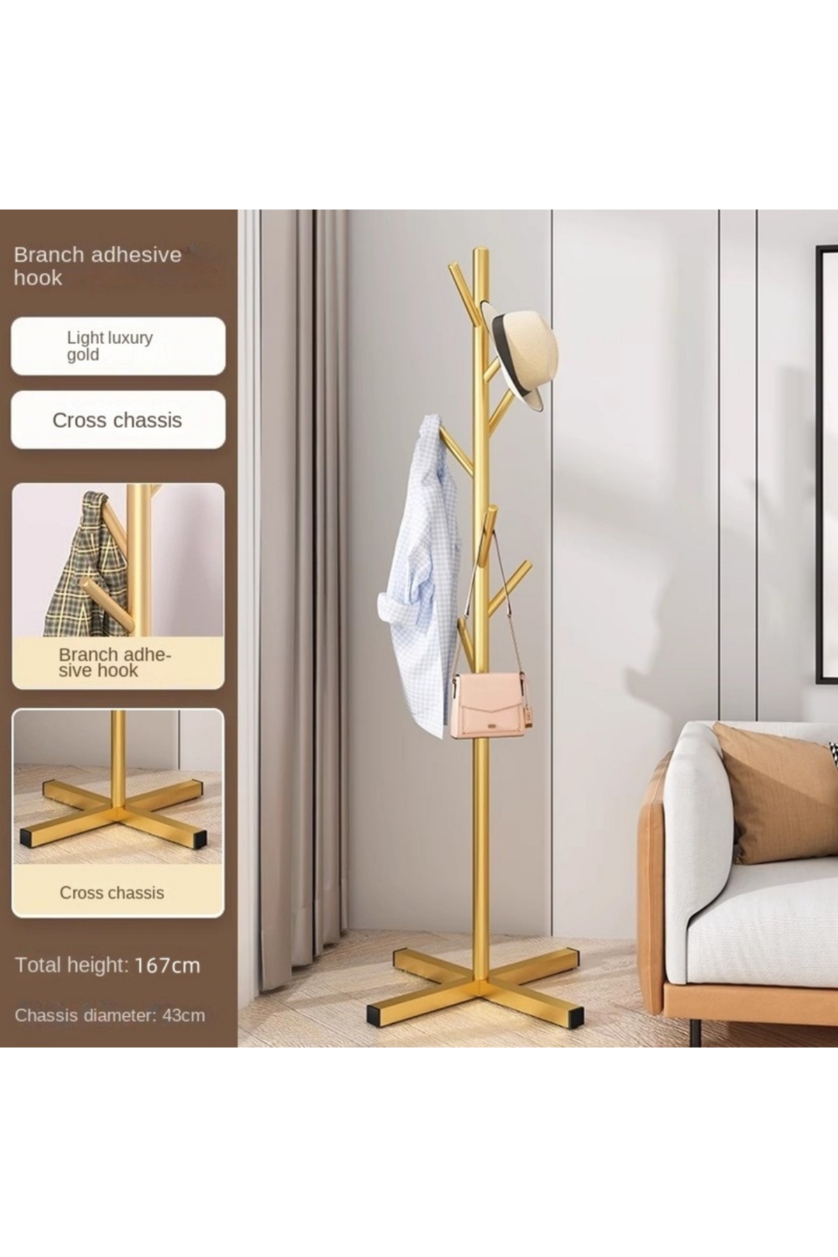 Choice Gold Marble Household Clothes Rack, Floor-Standing Bedroom ...