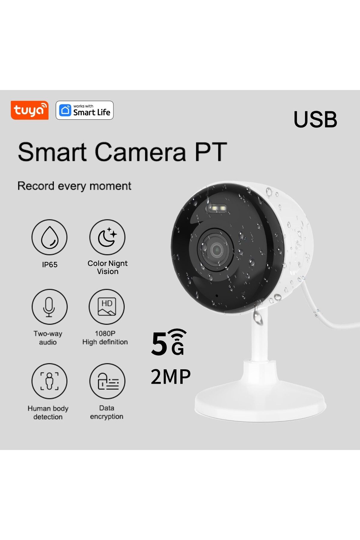 Choice-كاميرا مراقبة منزلية ذكية من Tuya Smart 1080p Wi-Fi USB USB-2MP-IP65 5GIPC 2MP، عالية الدقة، تنبيهات تطبيق في الوقت الفعلي 1