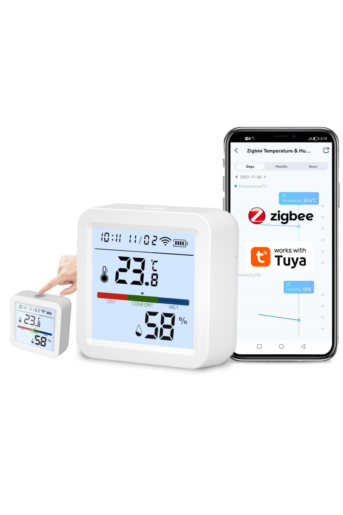 Choice-Zigbee Tuya ZigBee Smart Home Temperature Humidity Sensor with BackLight LCD Works With Google Assis 1