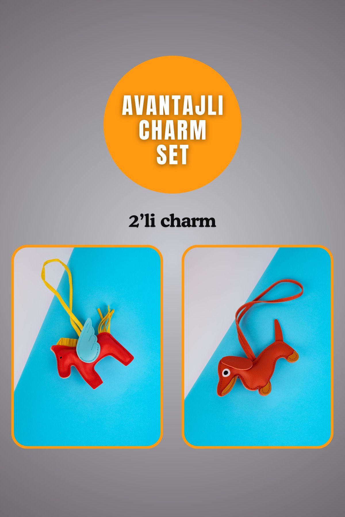 minebag Hayvan At Figürü Kırmızı Ve Hayvan Köpek Figürü Turuncu Charm Set