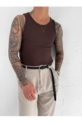 ablukaonline Erkek Fitilli Dar Kalıp Atlet Kahverengi