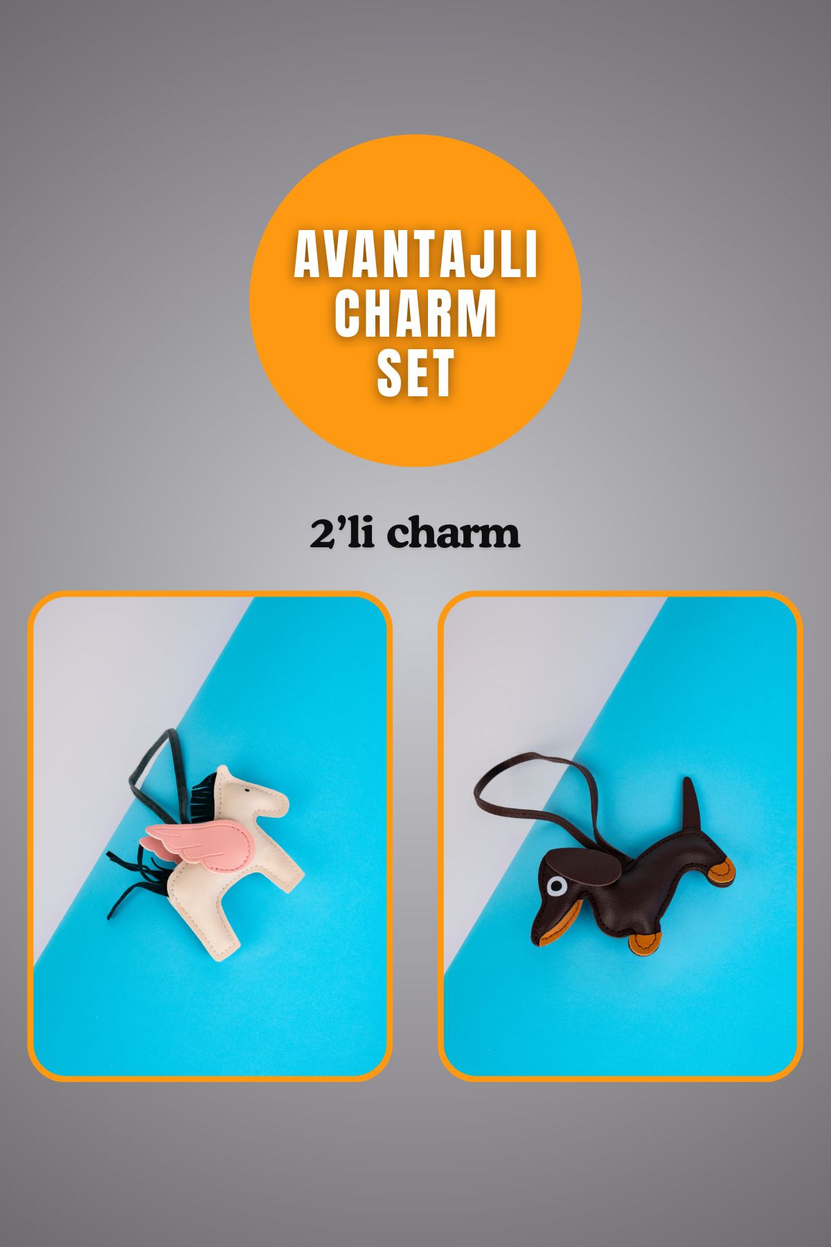 minebag Hayvan At Figürü Krem Ve Hayvan Köpek Figürü Acı Kahve Charm Set