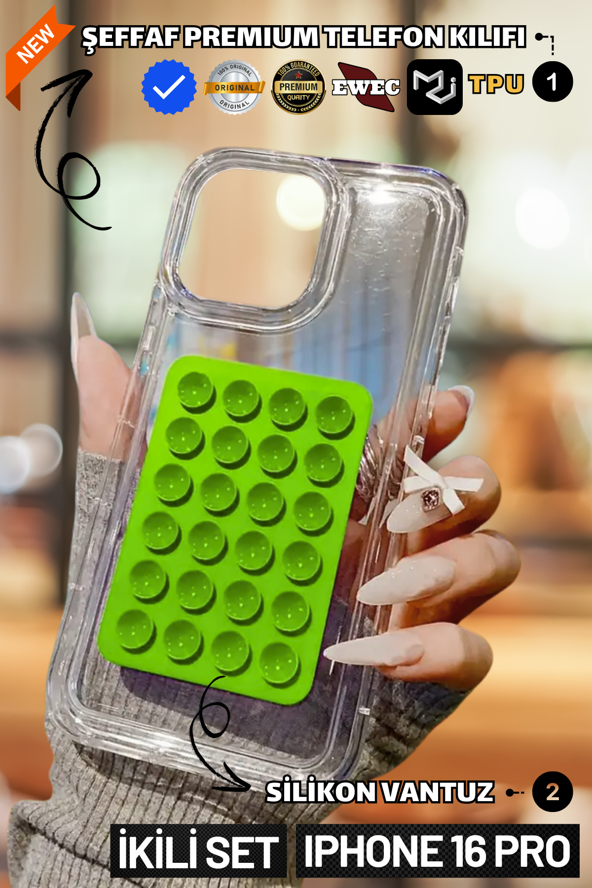 Dual Set | iPhone 16 Pro Compatible Transparent Premium Phone Case and Phone Holder Silicone Suction Cup
