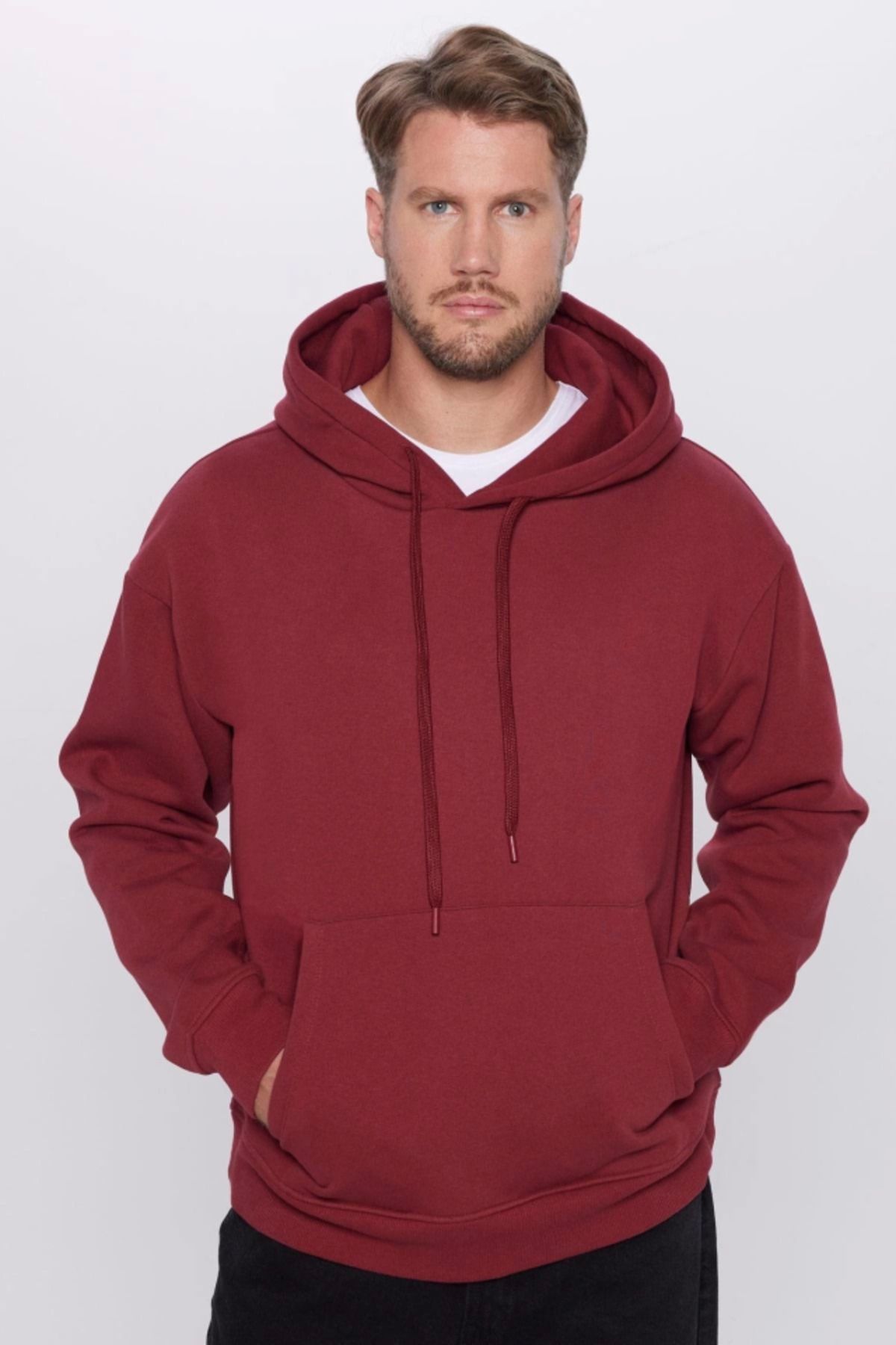 Grip Hug &Hug Üç İplik Penye Kapşonlu Basic SweatShirt - Bordo