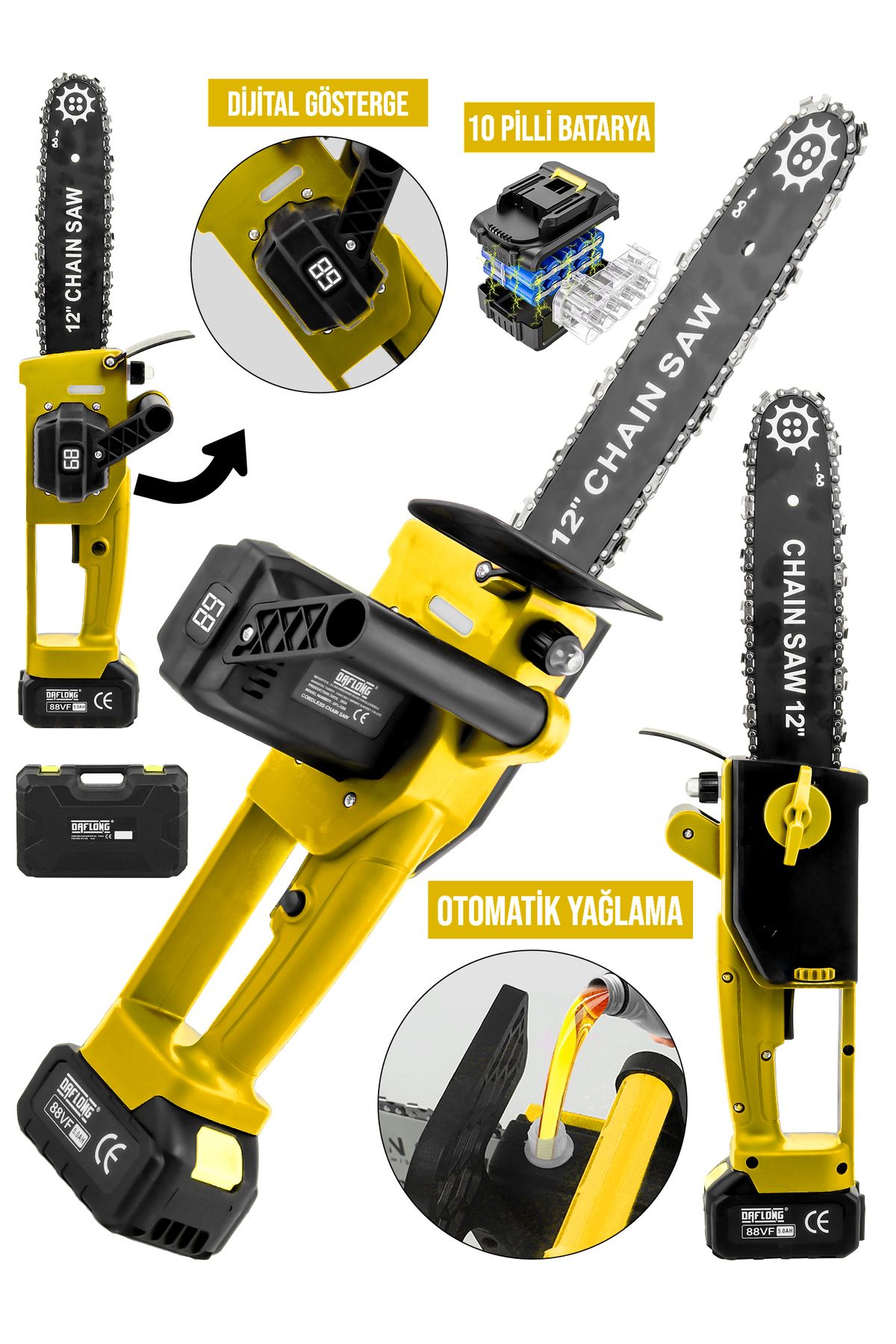 DAFLONG YENİ NESİL KÖMÜRSÜZ 12 INCH DİJİTAL GÖSTERGELİ OTOMATİK YAĞLAMALI ODUN-DAL BUDAMA MAKİNASI-Y