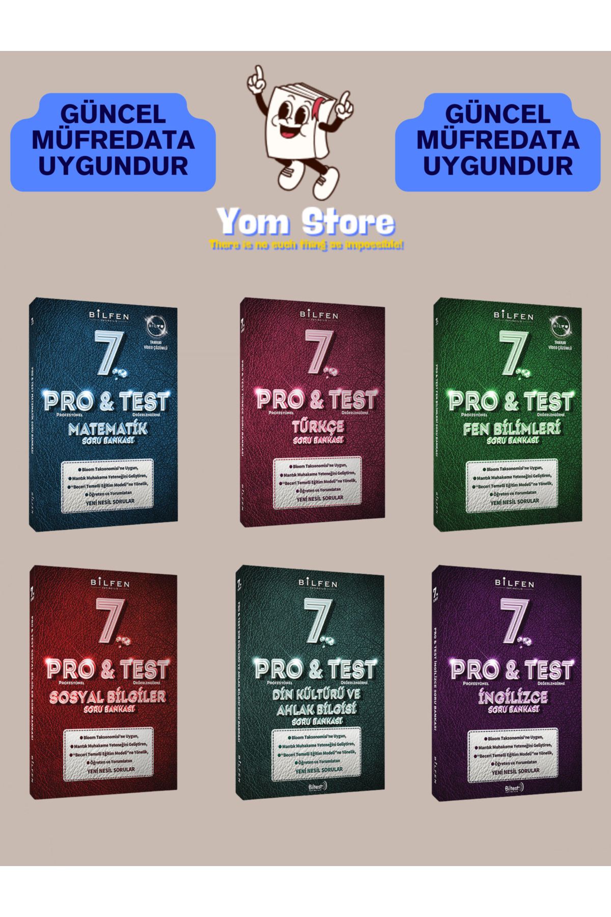 Bilfen Yayıncılık 7. Sınıf Pro Test Matematik Türkçe Fen Bilimleri Sosyal B. Din K. Ing. Set Soru Bankası