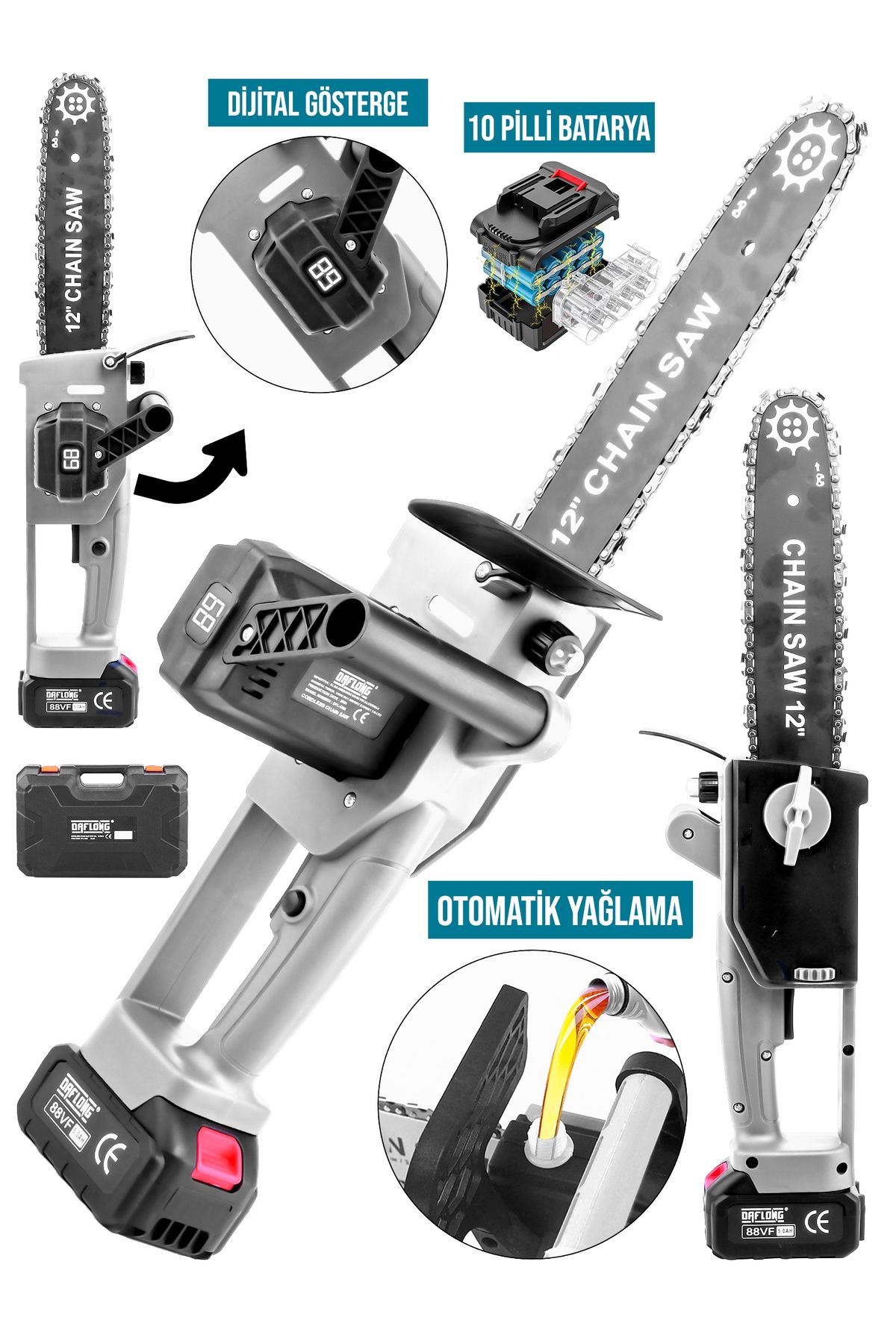 DAFLONG YENİ NESİL KÖMÜRSÜZ 12 INCH DİJİTAL GÖSTERGELİ OTOMATİK YAĞLAMALI ODUN-DAL BUDAMA MAKİNASI-W