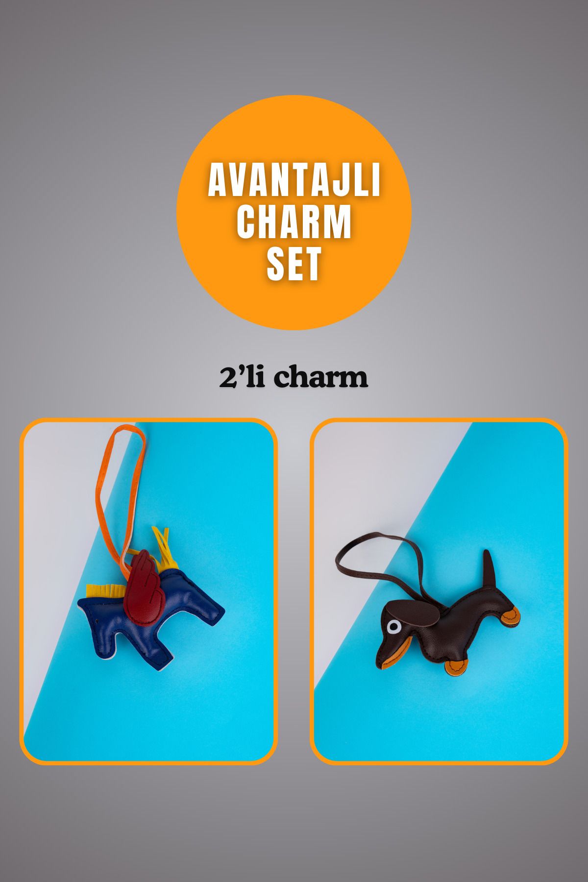 minebag Hayvan At Figürü Lacivert Ve Hayvan Köpek Figürü Acı Kahve Charm Set