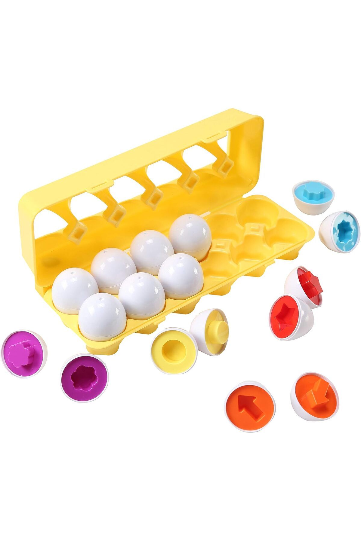 AWH-Fun Egg Matching Toy, 12-Pack STEM Easter Eggs, Shape & Color Sorting Puzzle for Toddlers 8