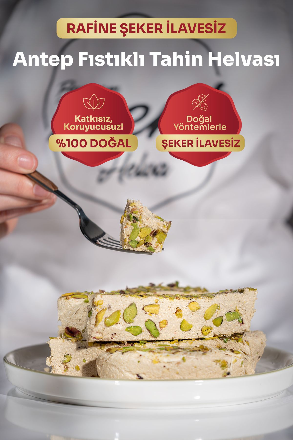 BAYRAM MERT HELVA Şeker İlavesiz Antep Fıstıklı Tahin Helvası (450 Gr)