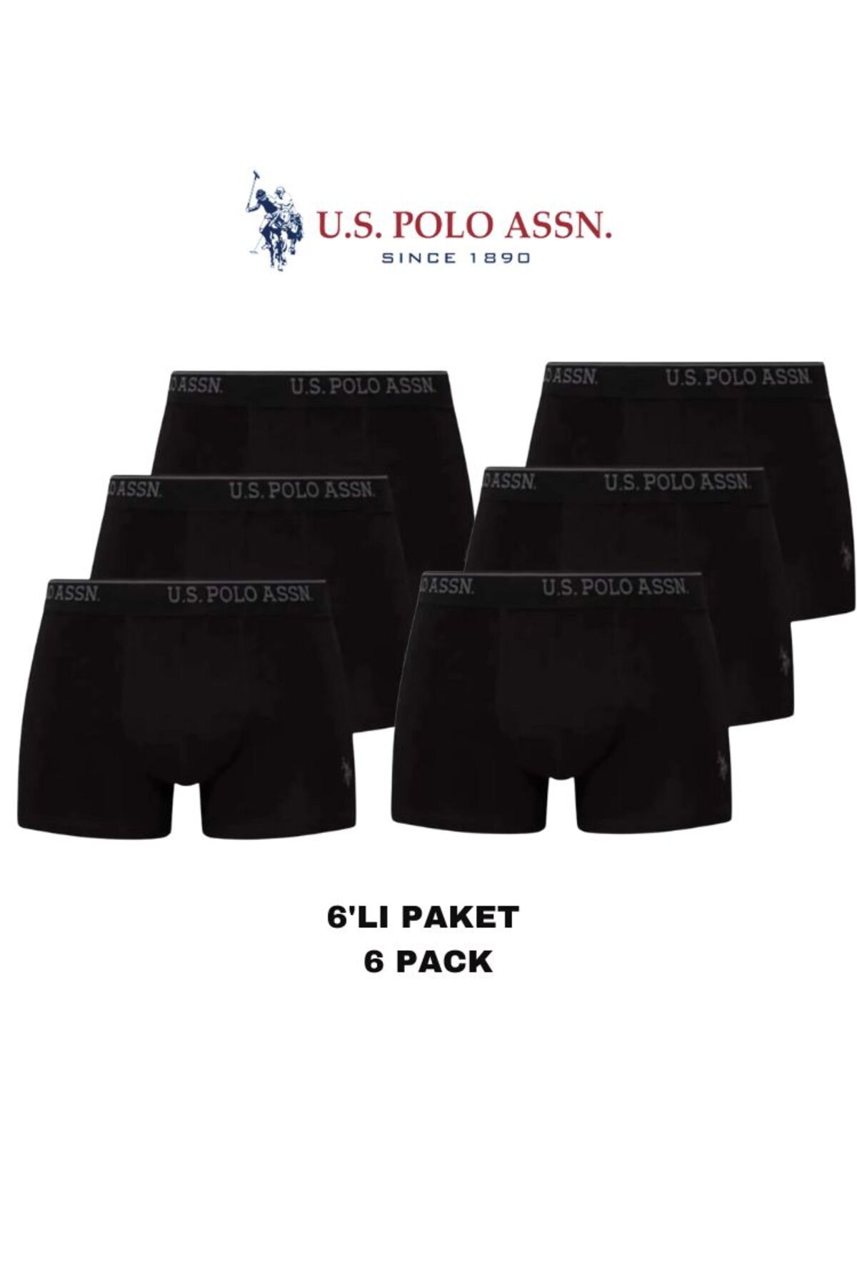 یو اس پولو مردانه، دارای مجوز، USPA، مشکی، ۹۵٪ پنبه، ۵٪ الاستین، بسته ۶ عددی اقتصادی