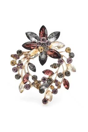 ESJ Kristal Zirkon Taş Çiçek Çelenk Kadın Broş Ebat: 5,4*4,6 cm