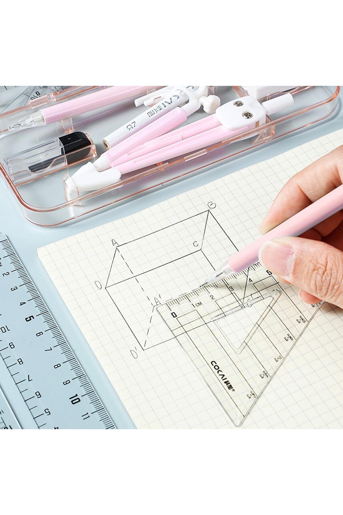 erorex-طقم رياضيات مكون من 9 قطع، بوصلة رسم هندسية مع منقلة ومسطرة وقلم رصاص ورصاص وممحاة 3