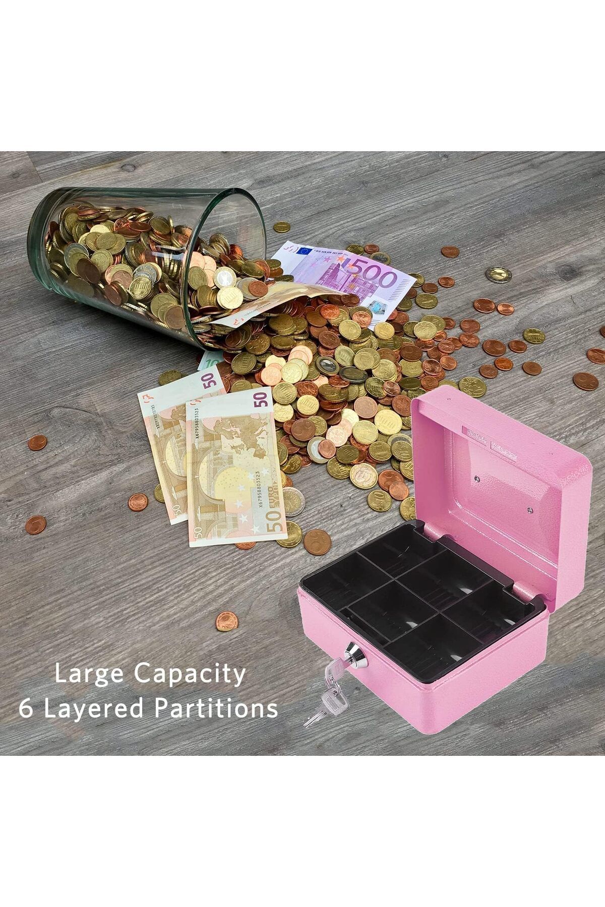erorex-Mini Cash Box Fireproof Waterproof Box With Key Lock Metal Security Box With 2 Key Metal Small 5