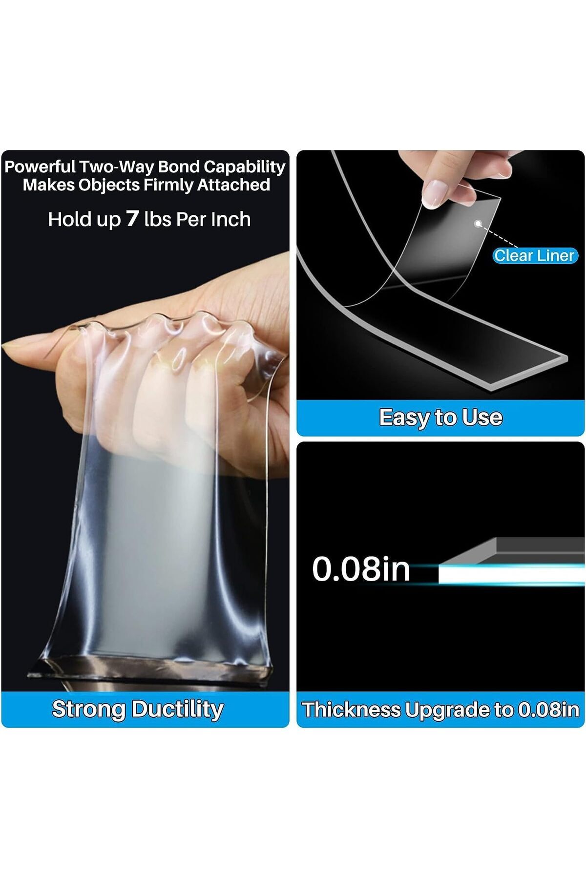 erorex-Nanodouble Sided Tape Multipurpose Transparent Double Sided No Trace Removable Glue Tape Traceless 2